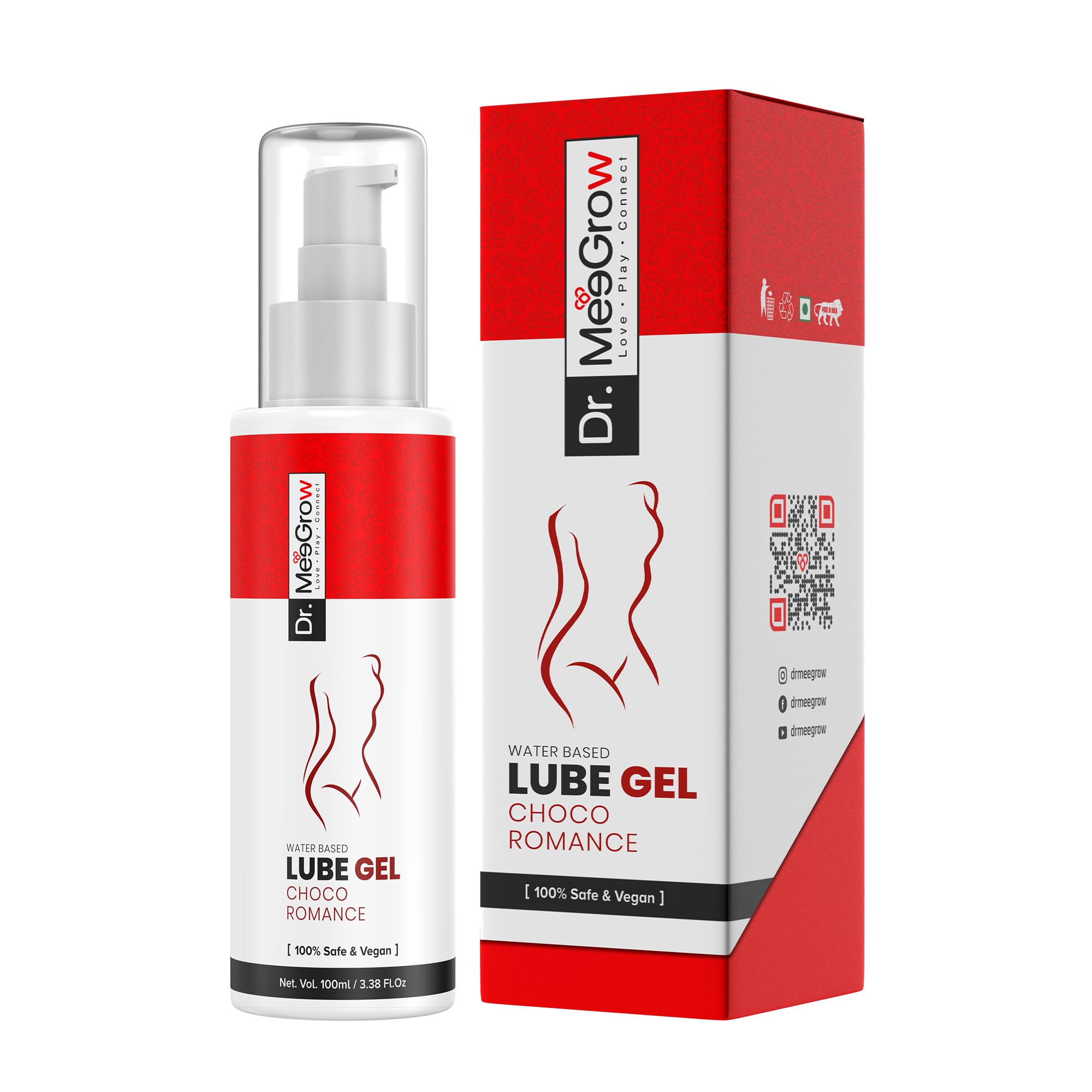Dr.MeeGrow Choco Romance Lube Gel, 100 ml – Water-Based, pH Balanced, Smooth & Silky Personal Lubricant for Men & Women, Perfect for Enhancing Intimacy, Flavored, Non-Sticky