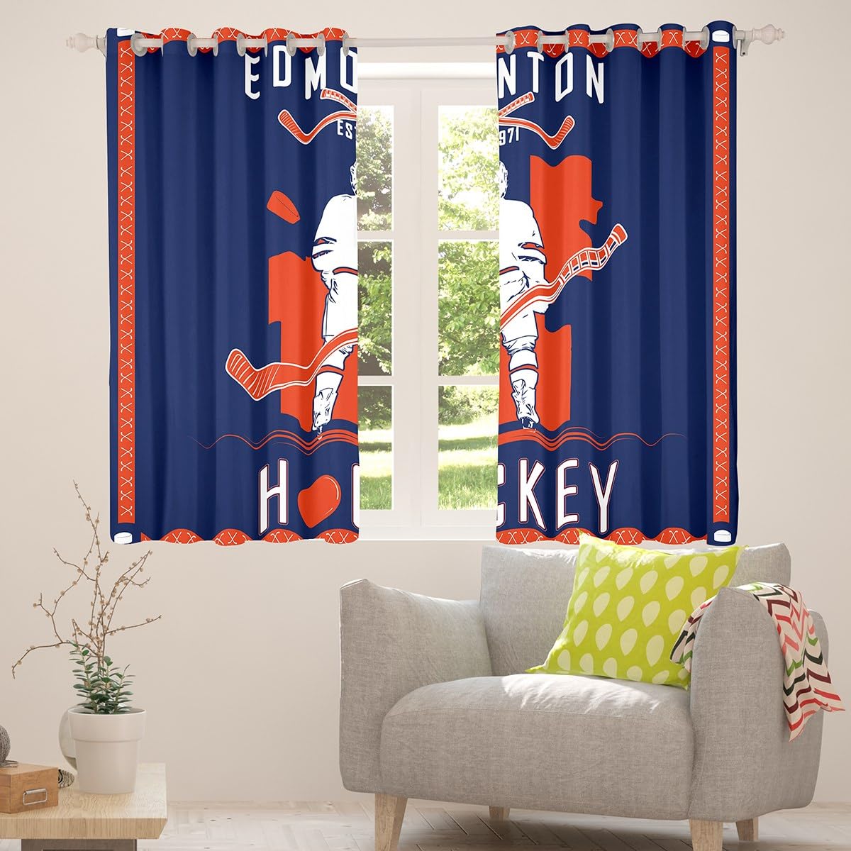 Homemissing Edmonton Vorhänge Eishockey Stadt Fenstervorhang 137x117cm Geschenke für Männer Frauen Junge Lacrosse Blickdichte Vorhänge Eishockey Sport Sportliebhaber Schlafzimmer Dekor