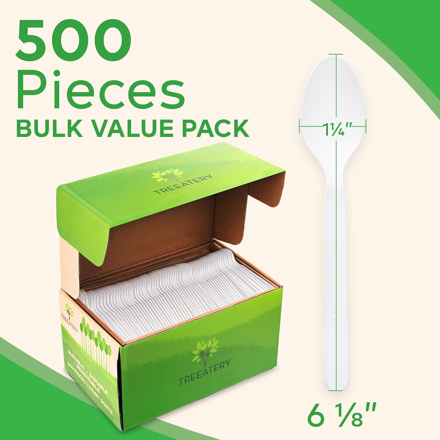 500 Compostable Spoons, Disposable Spoons, Plant-Based Compostable Utensils, BPI-Certified Disposable Cutlery, Disposable Silverware, Ivory White