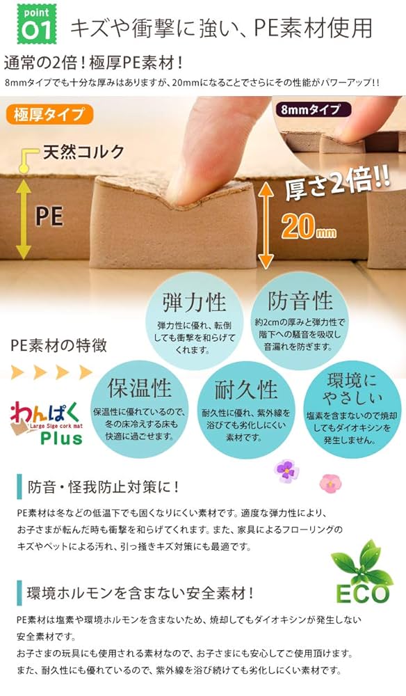 Amazon.co.jp: タンスのゲン コルクマット 45cm 厚み20mm 2cm 3