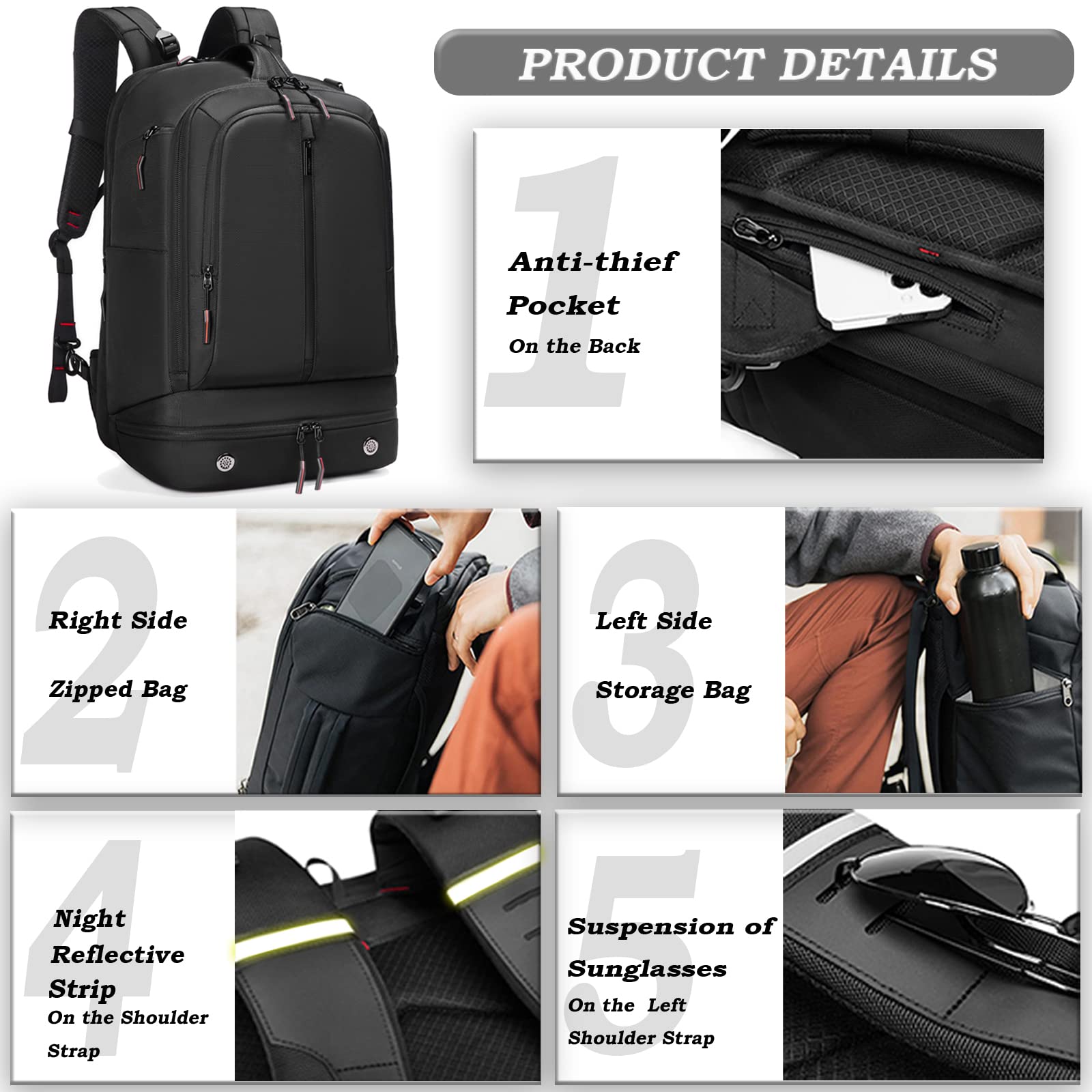 Sea choice Sac à Dos de Voyage pour homme et femme Sac à Dos pour Ordinateur Portable 15,6" et iPad 12,9" pour Weekender, Camping, Université, École, Quotidien
