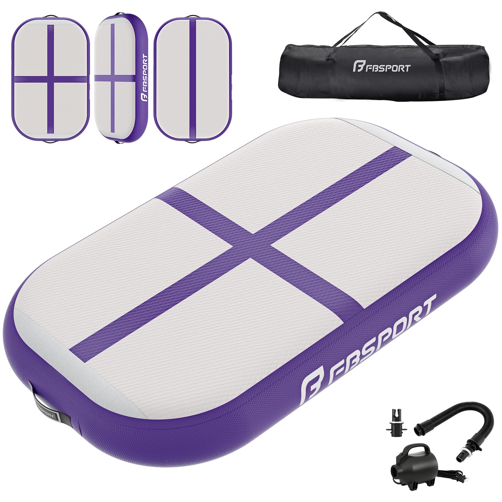 FBSPORT Airtrack Matte, 10/20cm Hoch Verdicken 60CM Tumbling Matte,Gymnastikmatte mit Luftpumpe,Trainingsmatte mit Tragetasche,Turnmatte für Zuhause, Outdoor,Yoga, Übungsgymnastik