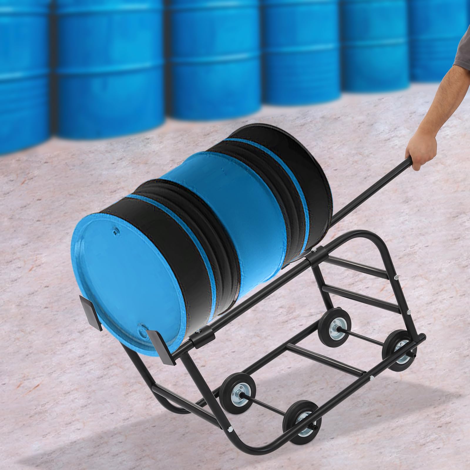 Carrello a tamburo, portata 272,15 kg, in acciaio, per barili da 208,2 l, per officine, fabbriche, garage, 110 x 43,5 x 52,7 cm