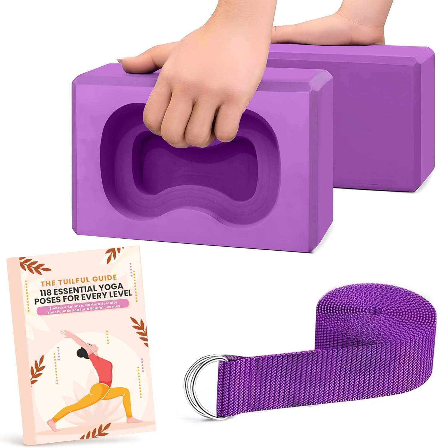 Yoga Blocks 2-Pack Kit with Strap & Free Ebook Guide – Gym & Pilates | Stretching, Splits & Exercise EVA Foam Bricks Gifts for Women (Yoga Block 2)