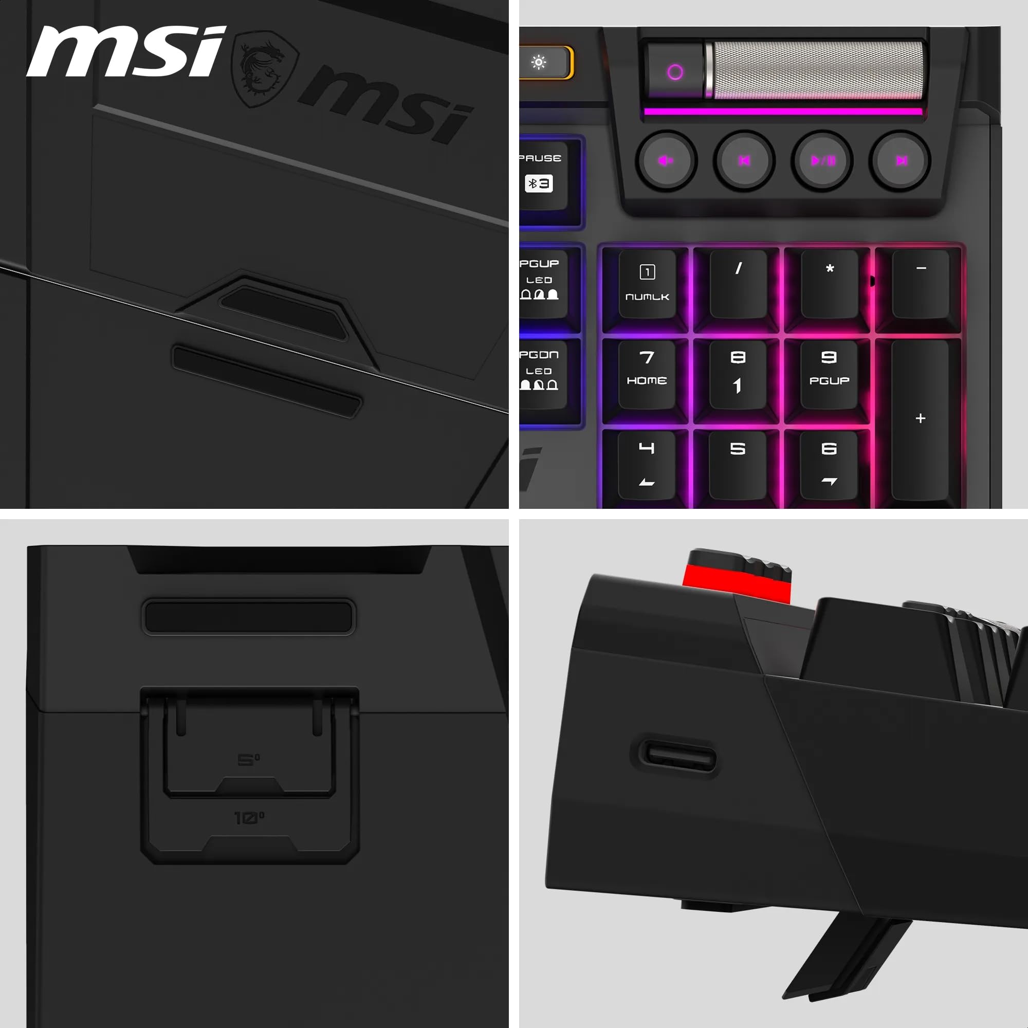 MSI Strike Pro Wireless - Clavier Gaming sans Fil - AZERTY, Disposition FR, switches Silent Tactile remplaçables à Chaud, keycaps PBT, 2.4GHz, Bluetooth, RGB Mystic Light par Touche, Batt 4200mAh