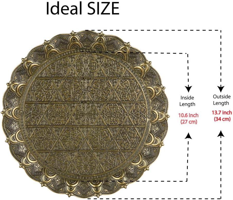 Round Antique Turkish Coffee Tea Serving Table Home Decor Tray Decorative Circle - Arabic Centerpiece Vintage Bar Outdoor Party Platter Farmhouse Kitchen Dresser Moroccan Teapot Style Tray