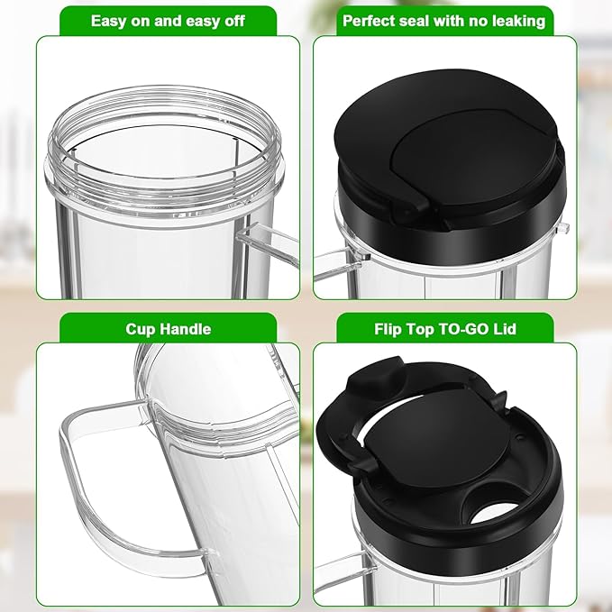 2 Vasos Repuesto Magic Bullet 22oz con Tapa para Licuadora MB1001 miniatura 8