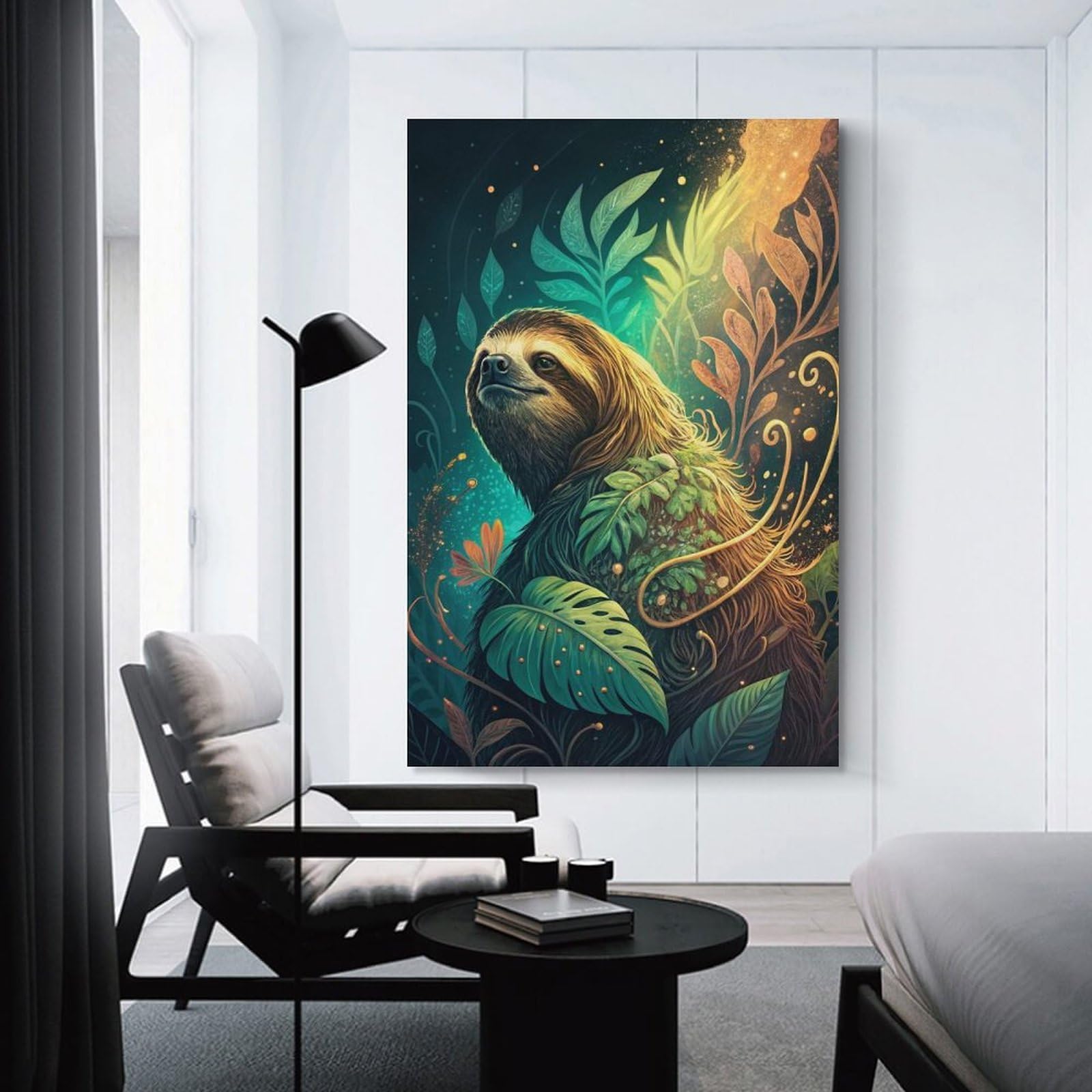 Junmoney Sloth in A Lush Jungle Canvas Wall Decor 20x30inch(50x75cm), for Home Lounge, Bedroom Or Reading Nook, A Home Accent with Warm Character