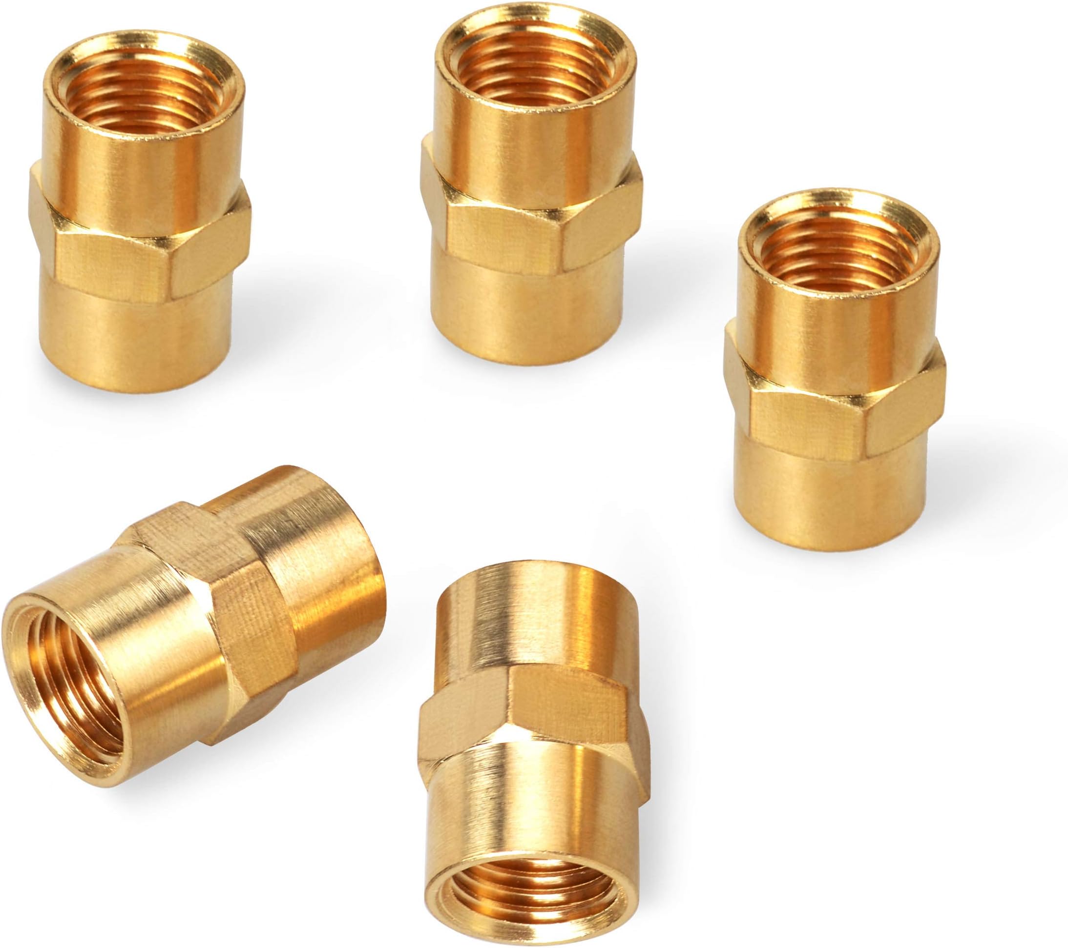 PowRyte Elite Solid Brass Fiting, Female Coupling Set - 1/4-Inch NPT x 1/4-Inch NPT, 5-Pack