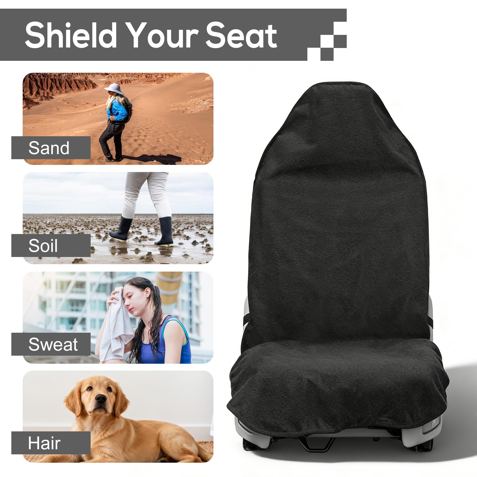 Lot de 2 housses de siège de voiture en tissu éponge pour sièges avant, universelles, imperméables, absorbent la transpiration, antidérapantes, pour voitures, SUV, camions