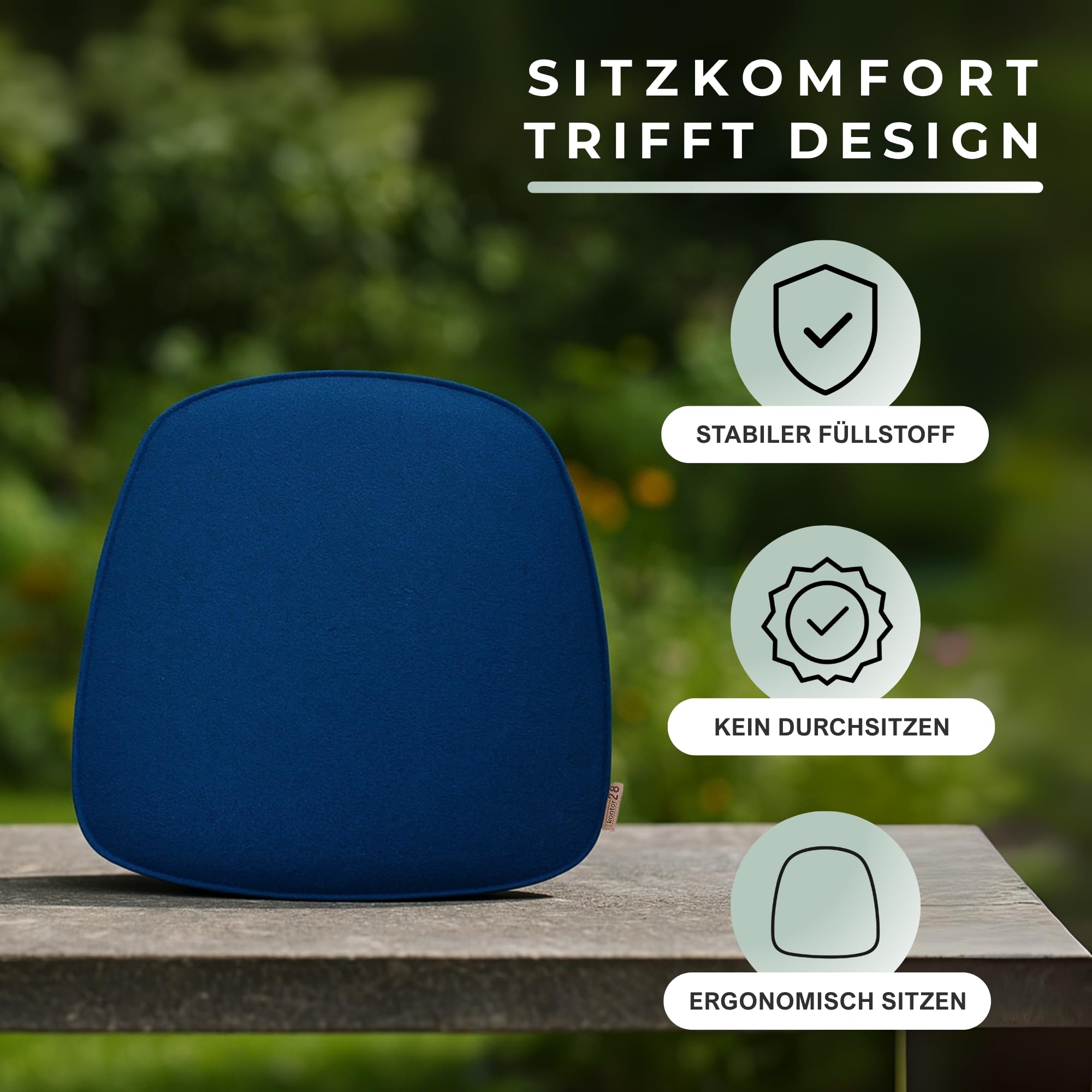 kontor28 - nachhaltiges Sitzkissen Stuhl Komfort, handgefertigt Made in Germany, 38x39 cm aus upcycling rPET Filz, Sitzauflage mit Polsterung - Outdoor geeignet & waschbar, Ozean 6er Set