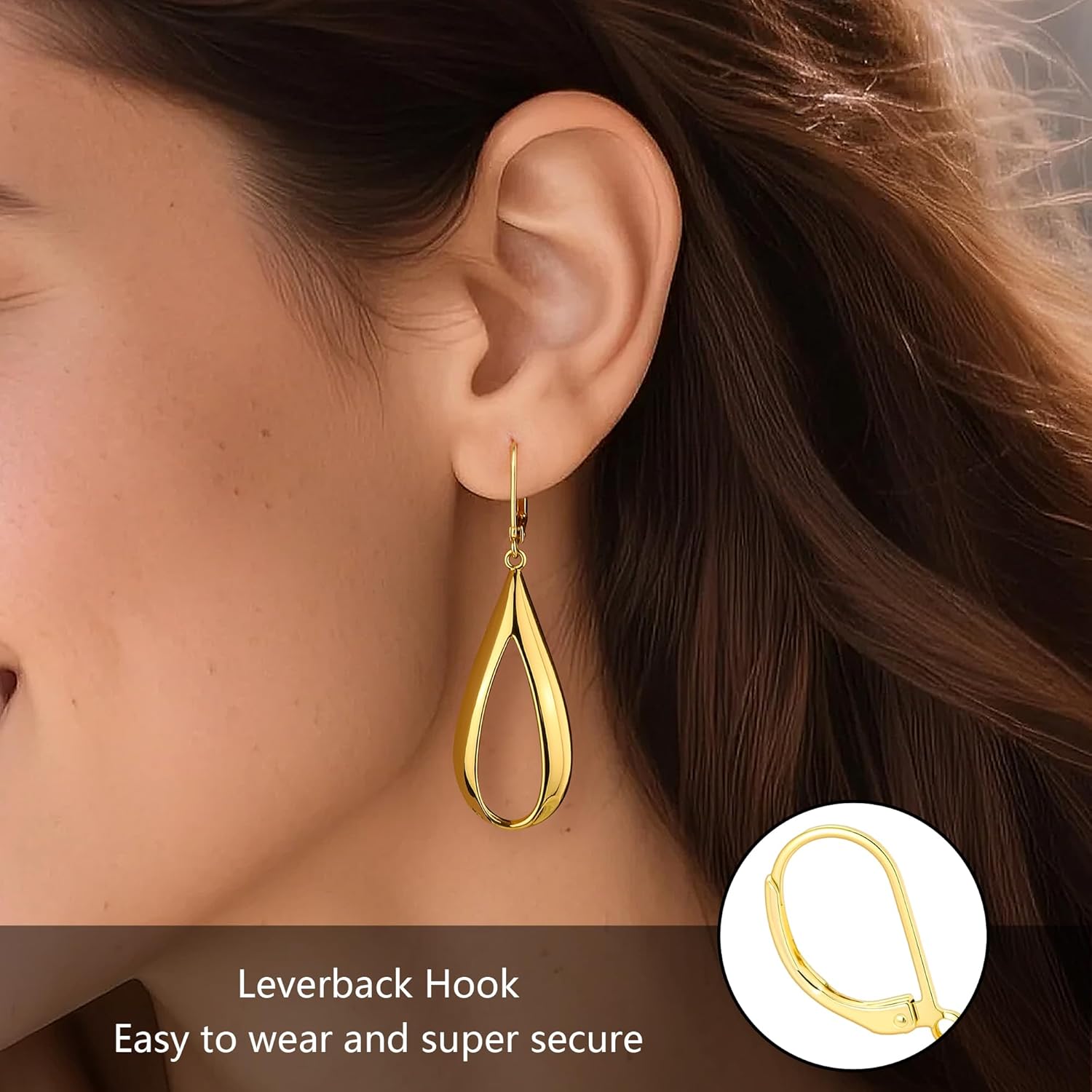 925 Sterling Silver Dangle Earrings Hypoallergenic Leverback 14K Gold Plated Dangle Teardrop Earrings for Women, ALEXCRAFT Silver Teardrop Earring Drop Dangling Dangly Earings - Image 3