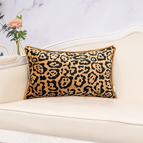 Yangest Funda de almohada rectangular negra y dorada de terciopelo con estampado de leopardo, funda de cojín moderna de lujo para sofá, sala de