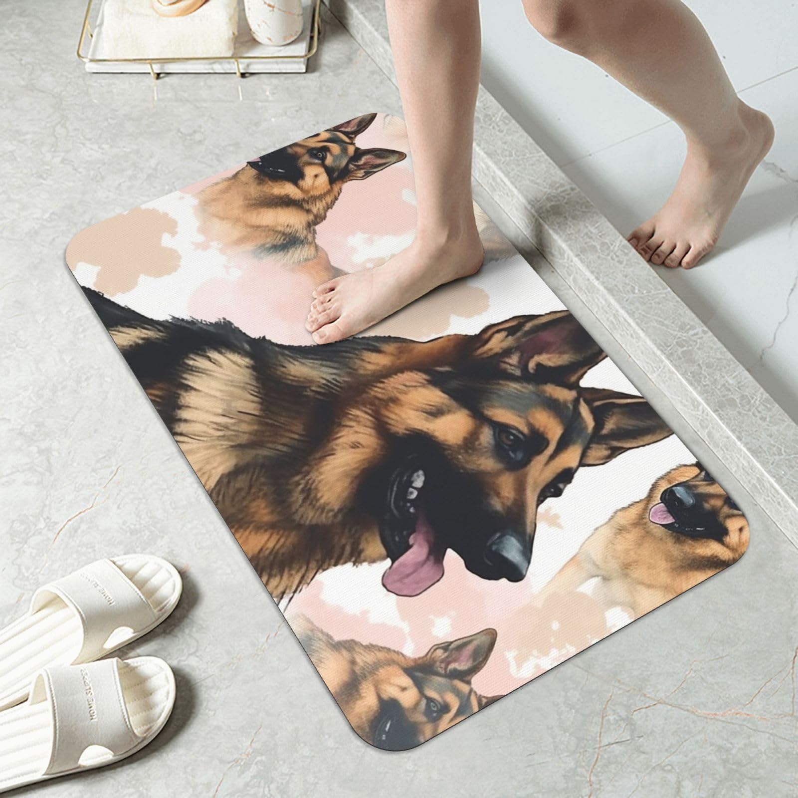 LKVNSWERT Stone Bath Mats for Bathroom Diatomaceous Earth Bath Mat Super Absorbent Floor Mat German Shepherd Dog Lovers Stone Drying Mats Quick Drying Diatomite Shower Mat for Bathtub Pad 19.7x31.5in