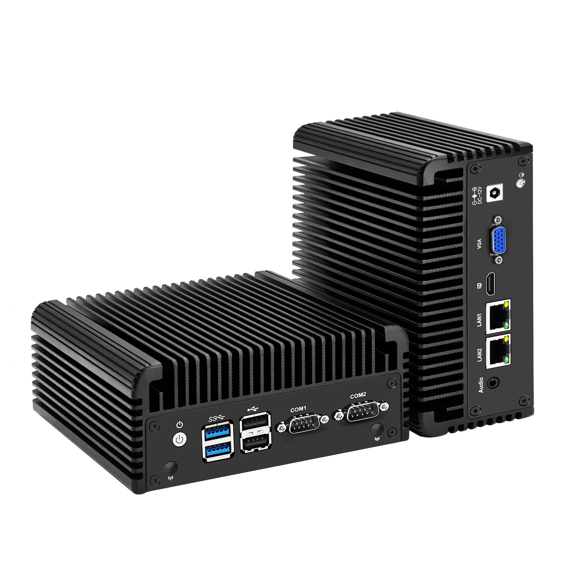 CWWK Mini PC Fanless, N2840 Industrial Embedded Computer, 2 x COM RS232/RS485, Dual Gigabit/1000M LAN, 8GB DDR3 RAM 128GB mSATA SSD, SIM, Mini-PCIe, HD, VGA, 4USB, SATA