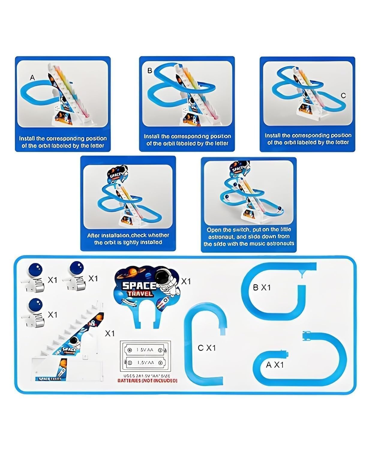 WireScorts Space Travel Music Track Toy with Climbing Stairs, Flashing Lights & Music I Battery Operated Slide Toy for Kids 3+ Years I Fun Spiral Track Playset for Boys & Girls 4