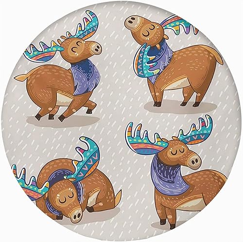 Mantel redondo ajustable con borde elástico, inspirado en dibujos animados para niños, diseño de alces de poliéster, talla XS, se adapta a mesas