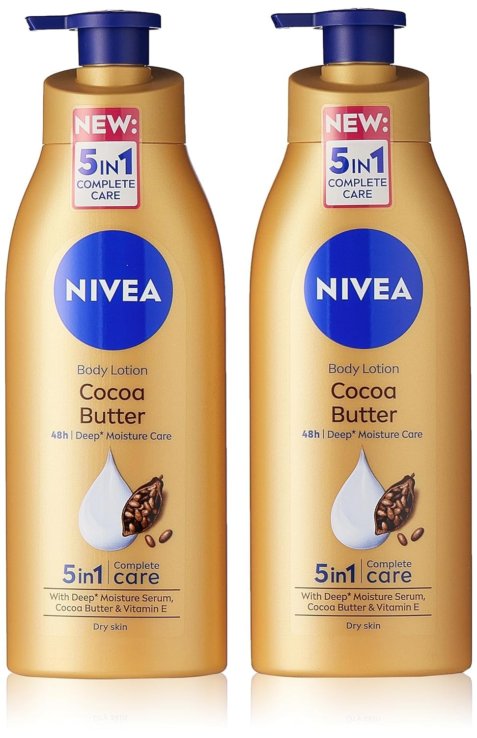 NIVEA Body Lotion for Dry Skin, Cocoa Butter, 5in1 Complete Care, 48H Deep Moisture, 2x400ml, Pack of 2