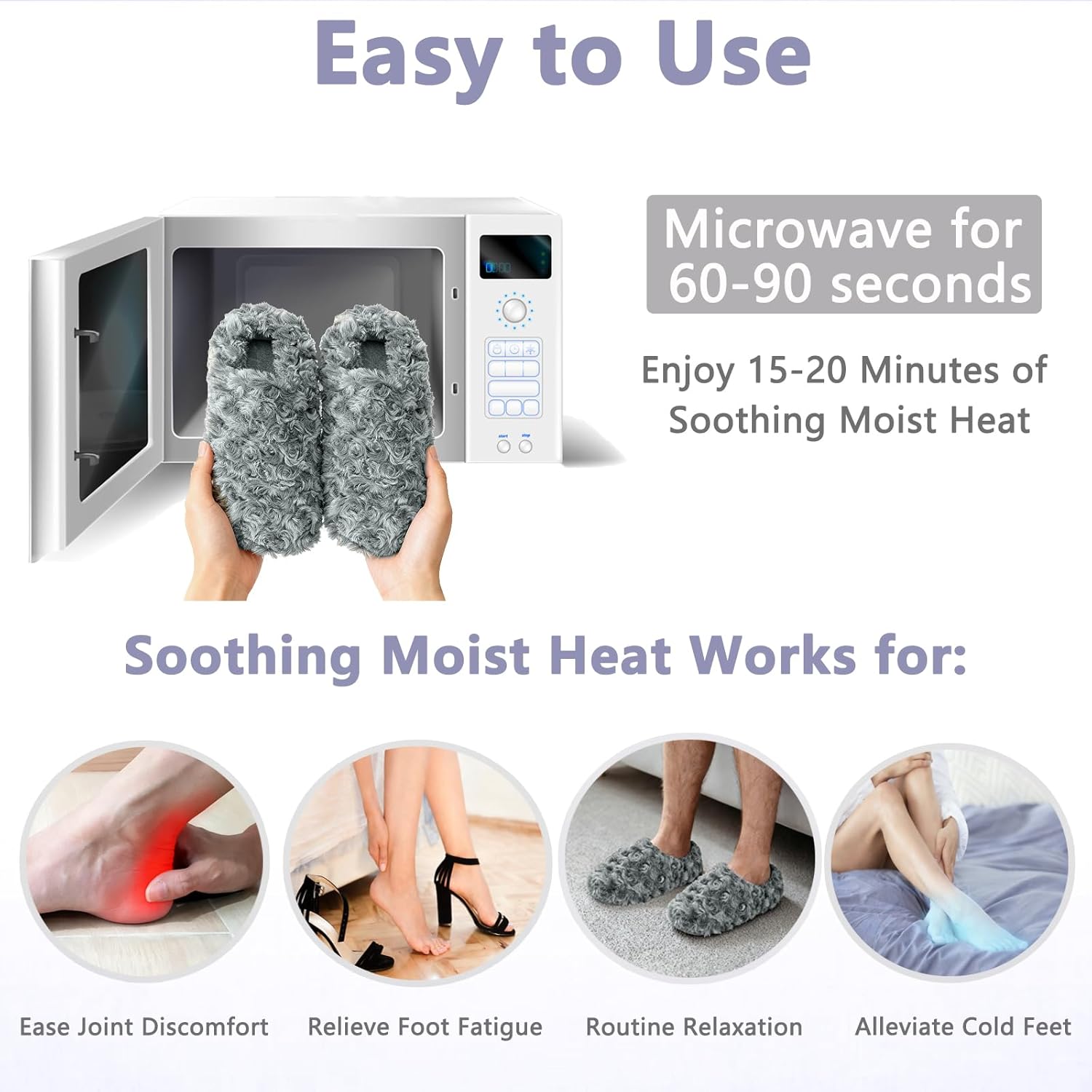 Microwavable Slippers for Men and Women, Microwave Heated Slippers for Cold Foot, Feet Warmers for Feet Soothing, Microwave Heating Pad for Foot, Heat Compress, Washable Cover, Grey, S