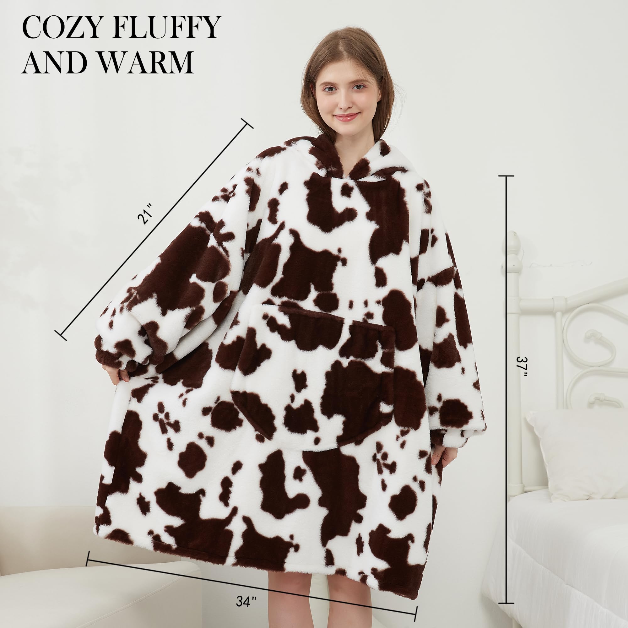 Viviland Felpa con cappuccio oversize super morbida, calda e confortevole, pullover gigante con grande tasca frontale, regalo per donne, uomini, adolescenti, stampa mucca