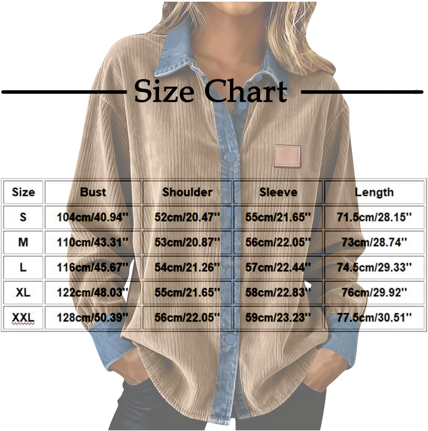 Women's Casual Corduroy Shacket Jacket Denim Trim Cardigan Shirts Flannel Blouses School Button-Down Shirts - Image 3