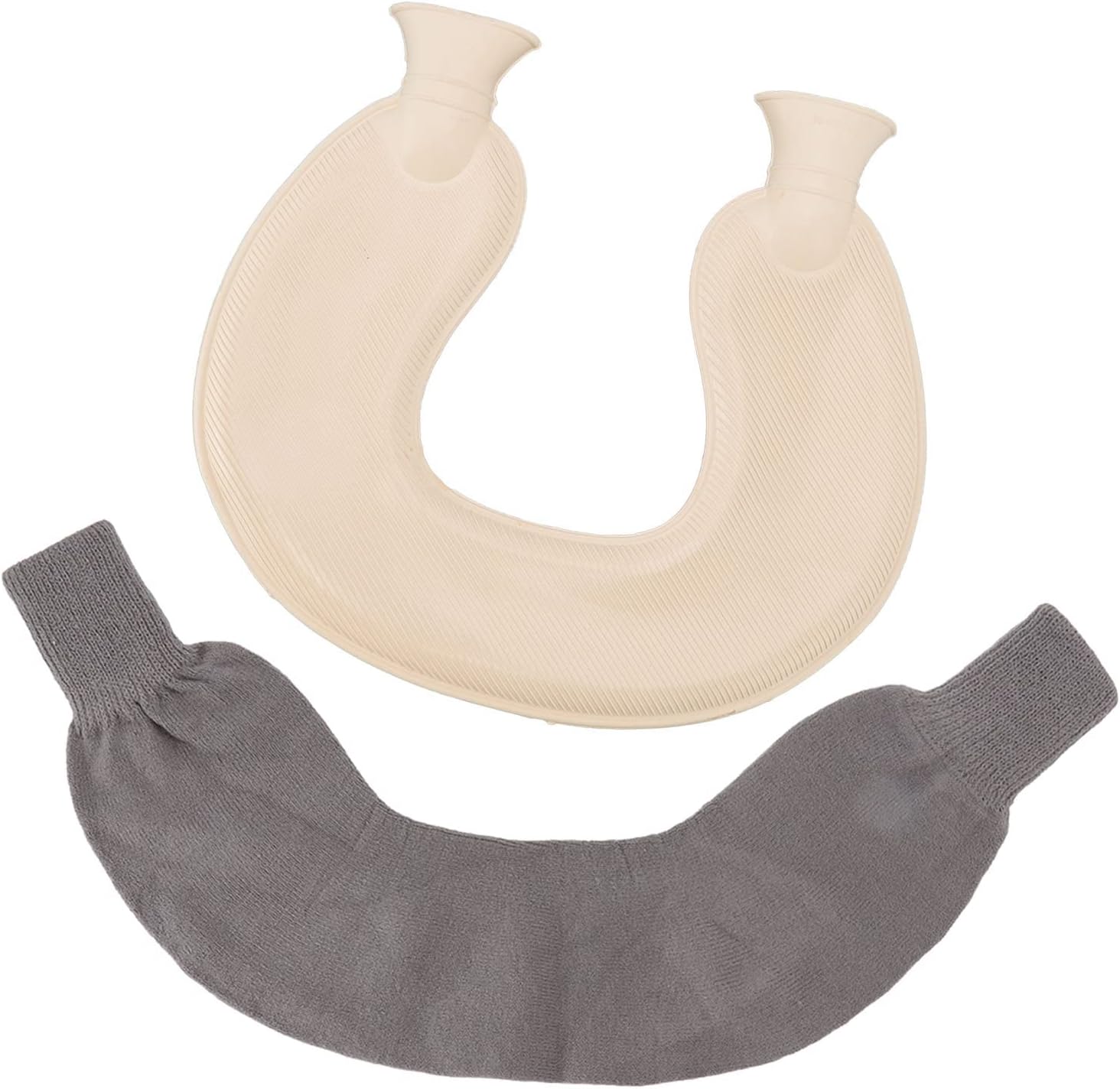 U Shaped Hot Water Bottle for Neck and Shoulder, Warming Heating Wrap Pillow Hot Water Bag for Christmas Birthday Gifts, Hot and Cold Water Bag (Gray Cover)