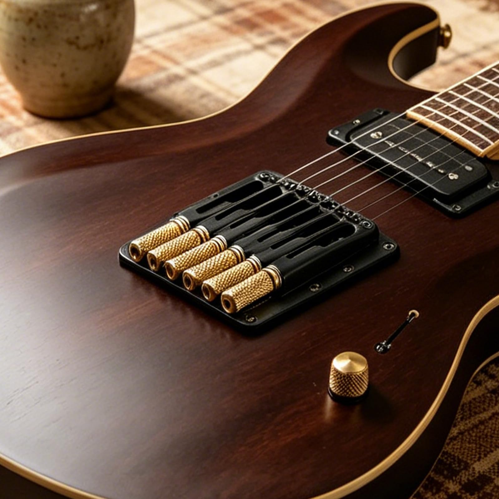 Puente de guitarra de 6 cuerdas de 10,5 mm con tuerca y llave, puente fijo para guitarras sin cabeza para reemplazo y actualización de edificios