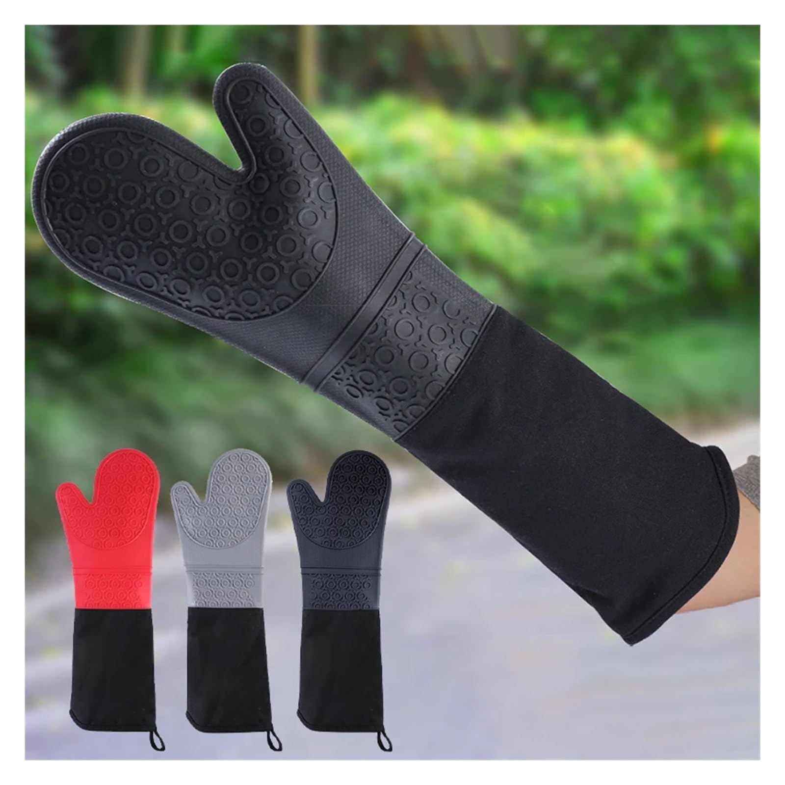 Ofenhandschuhe Erweiterte Silikonhandschuhe, Ofenhandschuh, doppellagig, hitzebeständig, Mikrowellenhandschuhe, Rutschfester Topflappen, Grillen, Backen(2Pcs Grey)