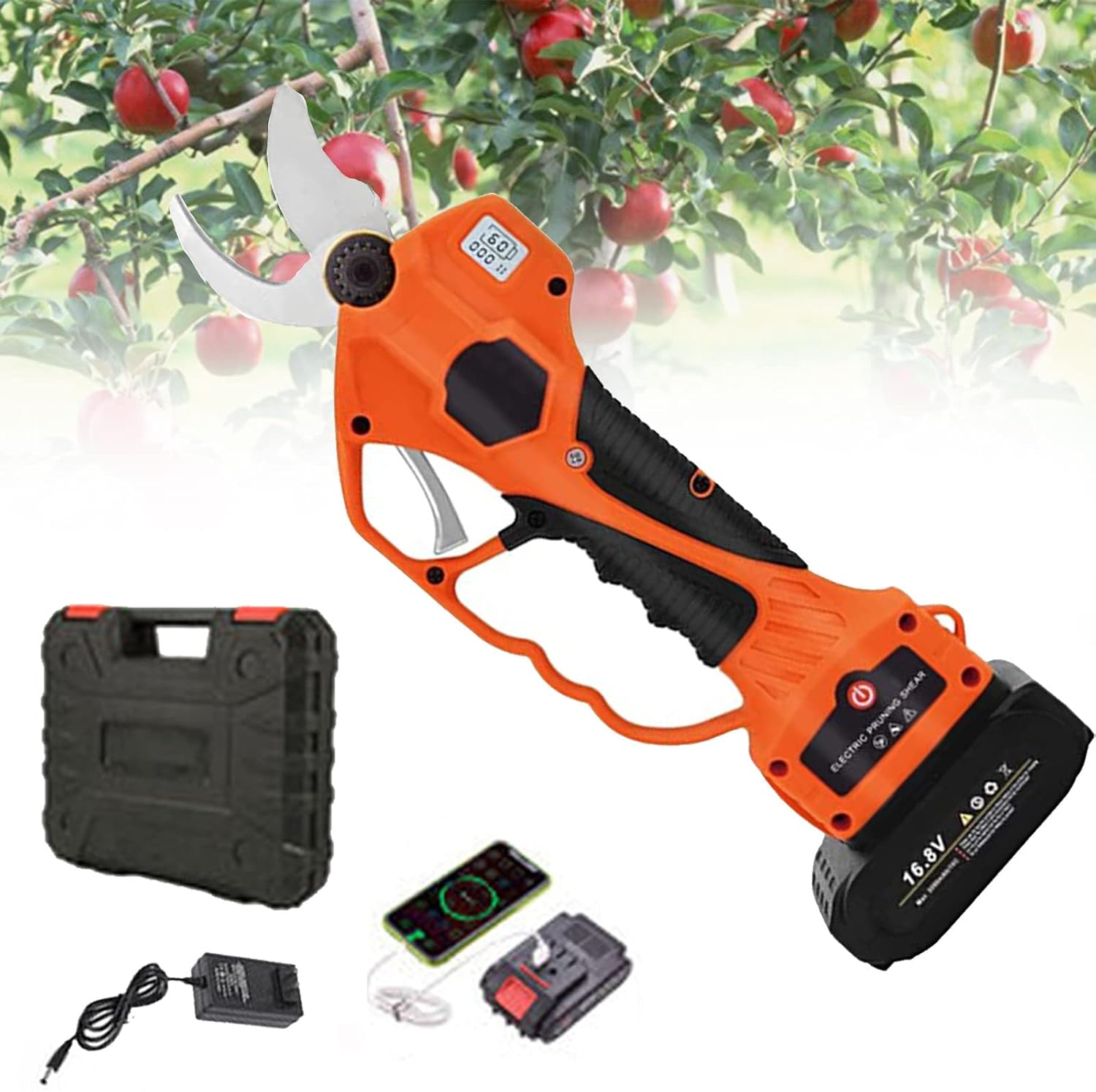 Electric Pruning Shears,Tree Branch Flowering Bushes Pruner,Cordless Pruning Shears,Professional Electric Secateurs,SK5 Blade for Hedge,Tree,Fruit,Bush,Orchard,30cm