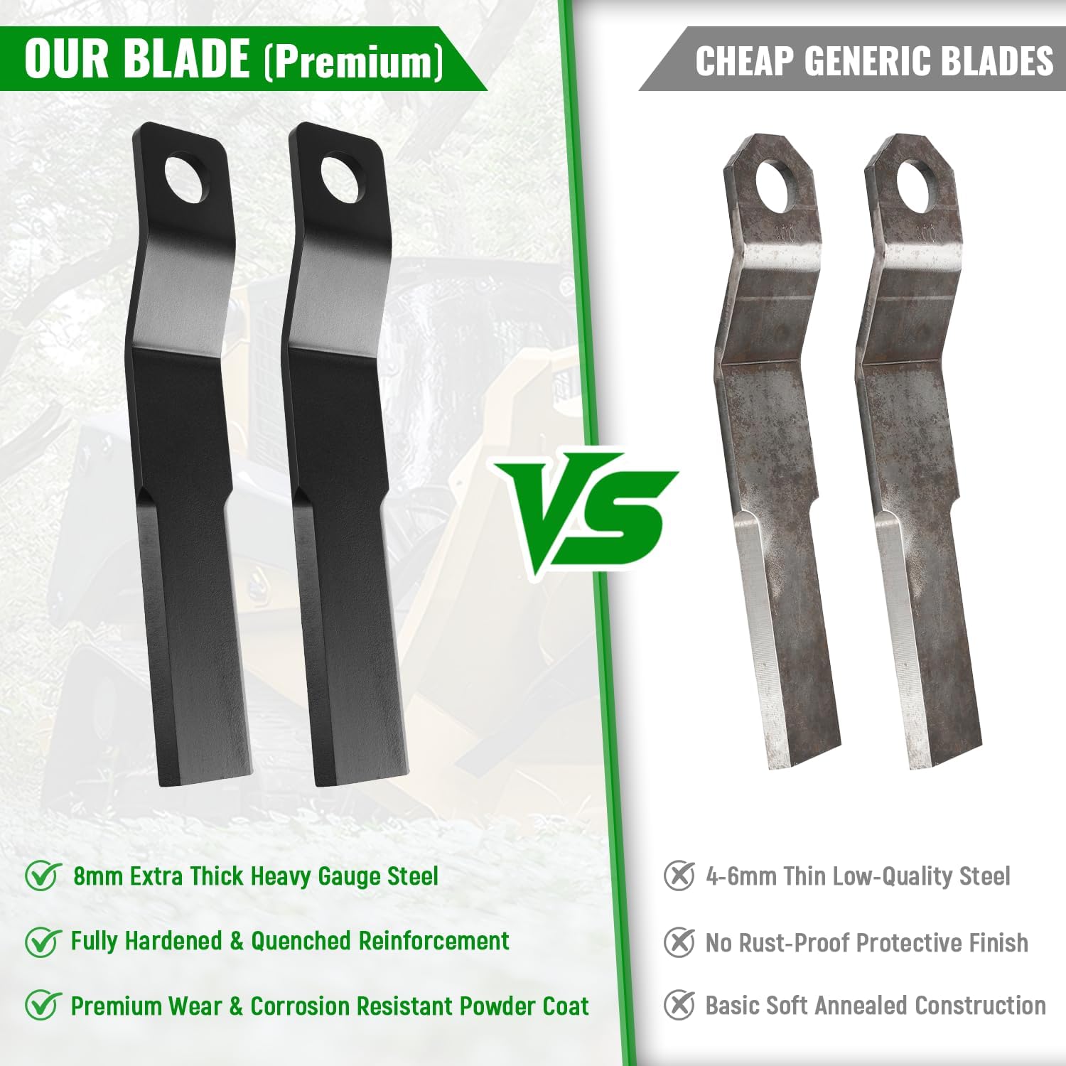 2Pcs 8mm Brush Hog Cutter Cutting Blades Replacement for Skid Steer Brush Cutter Lawn Brush Mower Head Blade Rotary Cutter Thickness Spring Steel