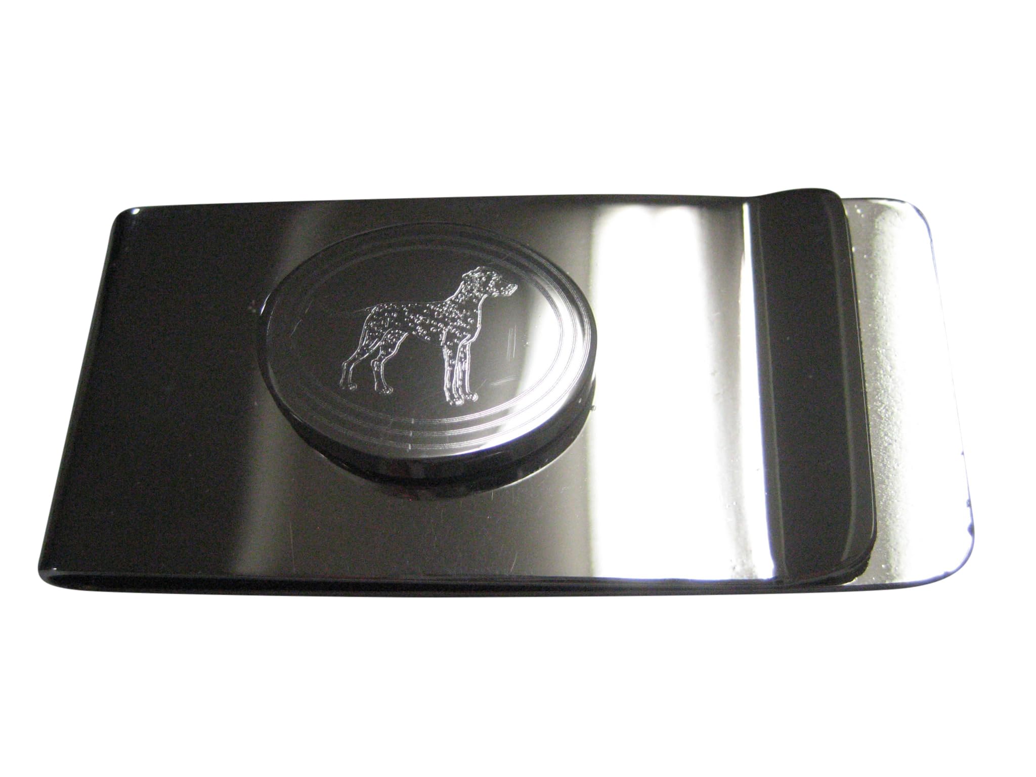 Kiola Designs Silver Toned Oval Etched Dalmation Dog Money Clip