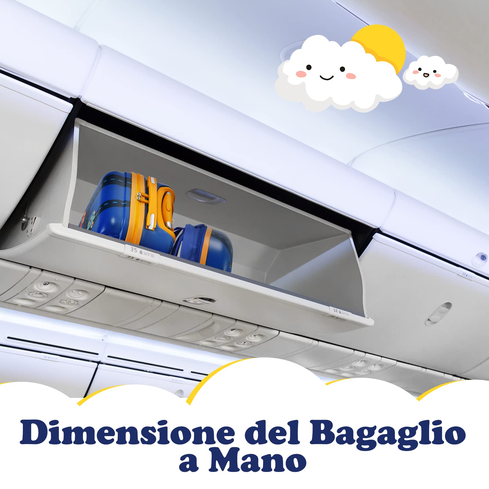DREAMADE Trolley per Bambini, Set di Zaino + Trolley da Viaggio con Maniglia Leggero con Ruote (12"+18", Auto)