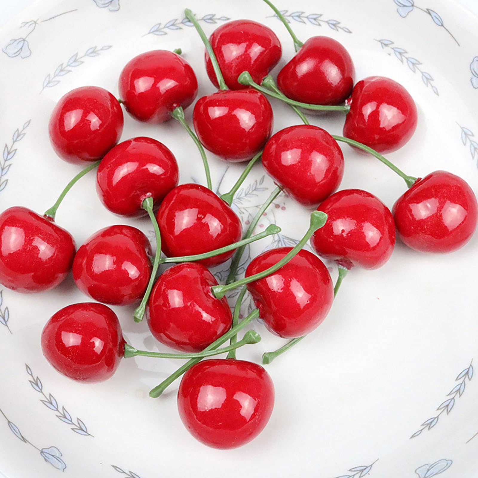 Yueton 30 Ciliegie Finte Artificiali Rosse - Modelli Di Frutta Realistica In Schiuma Per Decorazione Casa, Cucina E Scrivania - 5