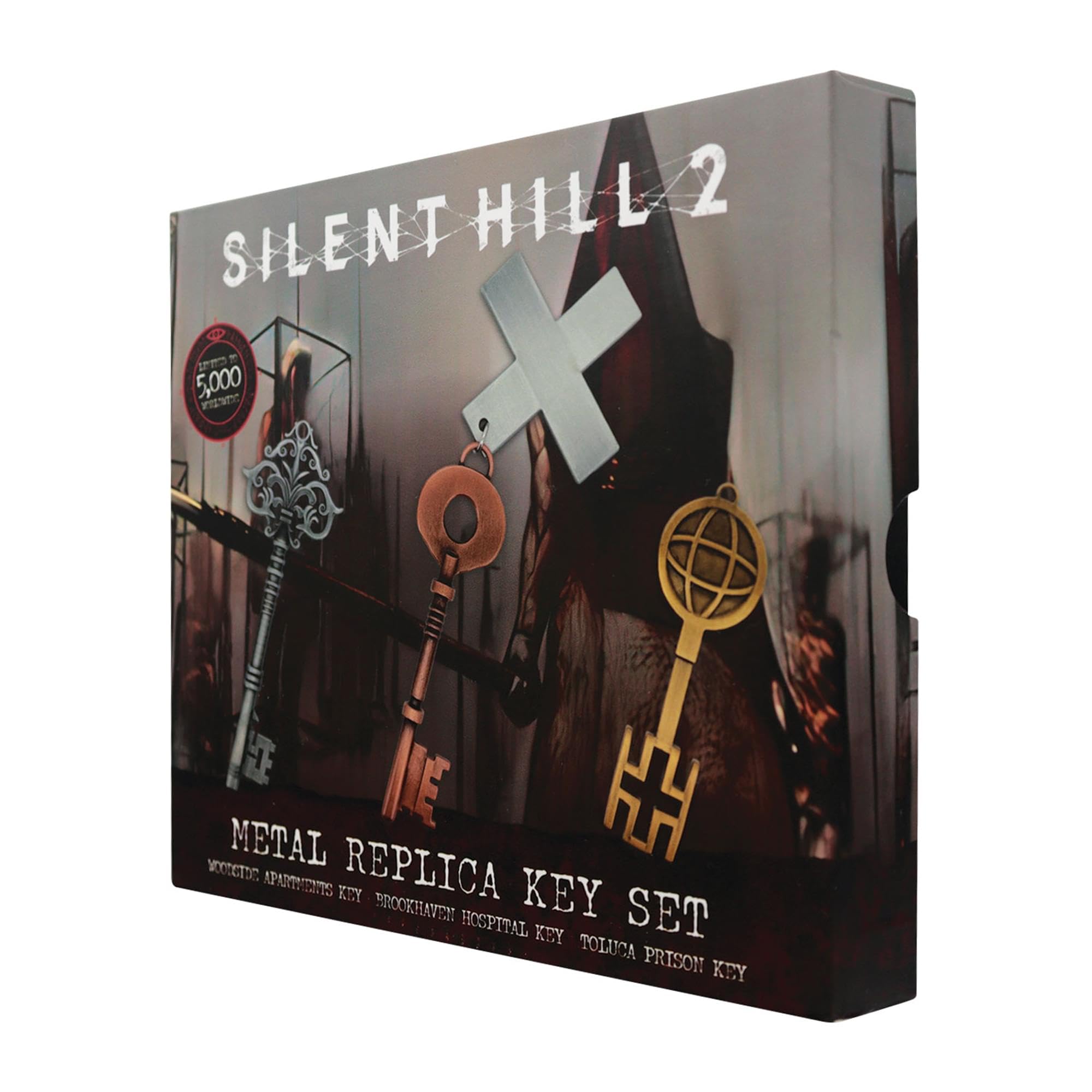 FaNaTtik SILENT HILL - Set di 2 chiavi in metallo da collezione in edizione limitata (lato legno, Brookhaven, Toluca), con licenza ufficiale, scatola numerata, memorabilia del gioco horror