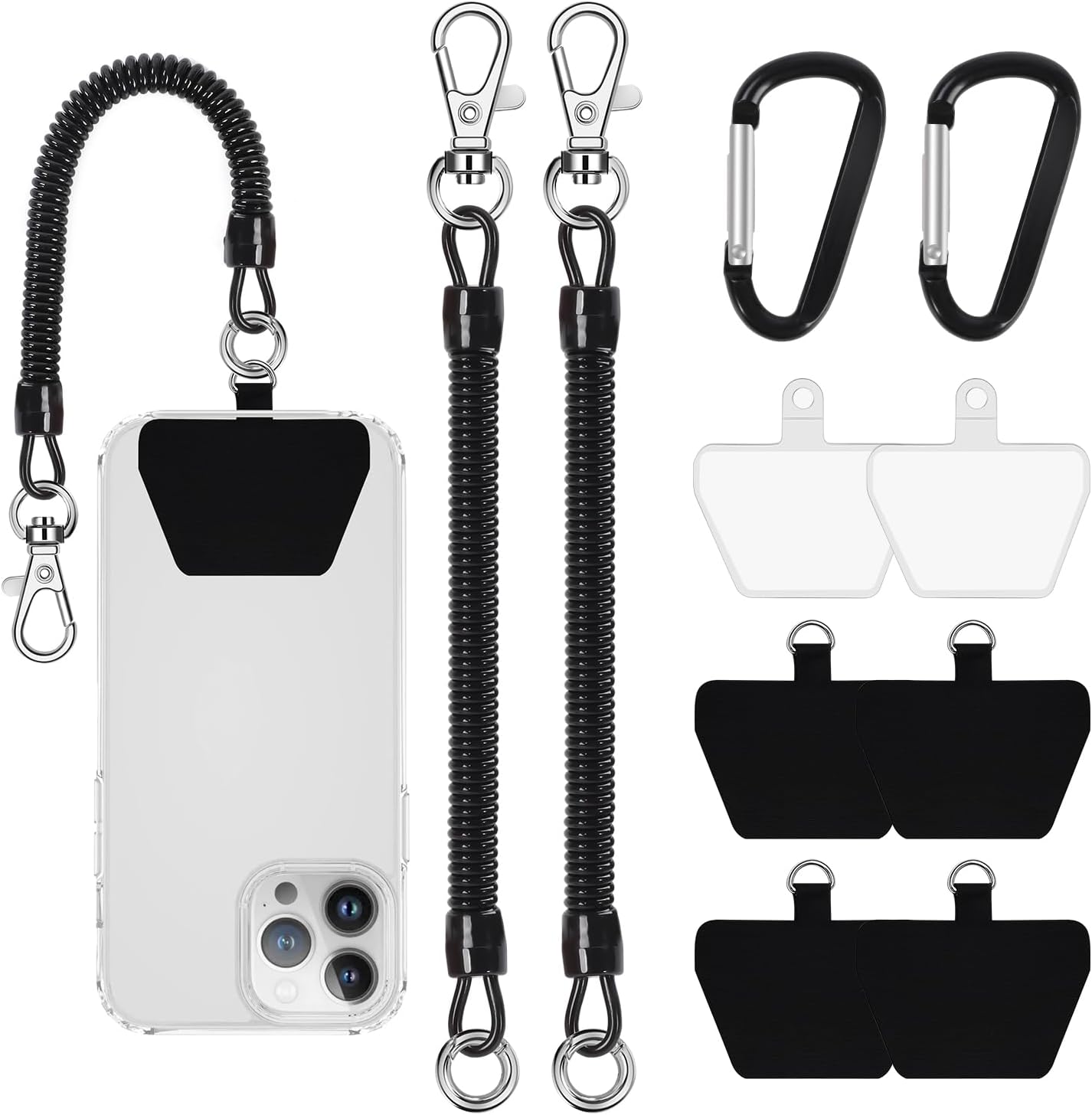 Doormoon Black Phone Lanyard Tether with 6 Patch, Cell Phone Lanyard with 3* Phone