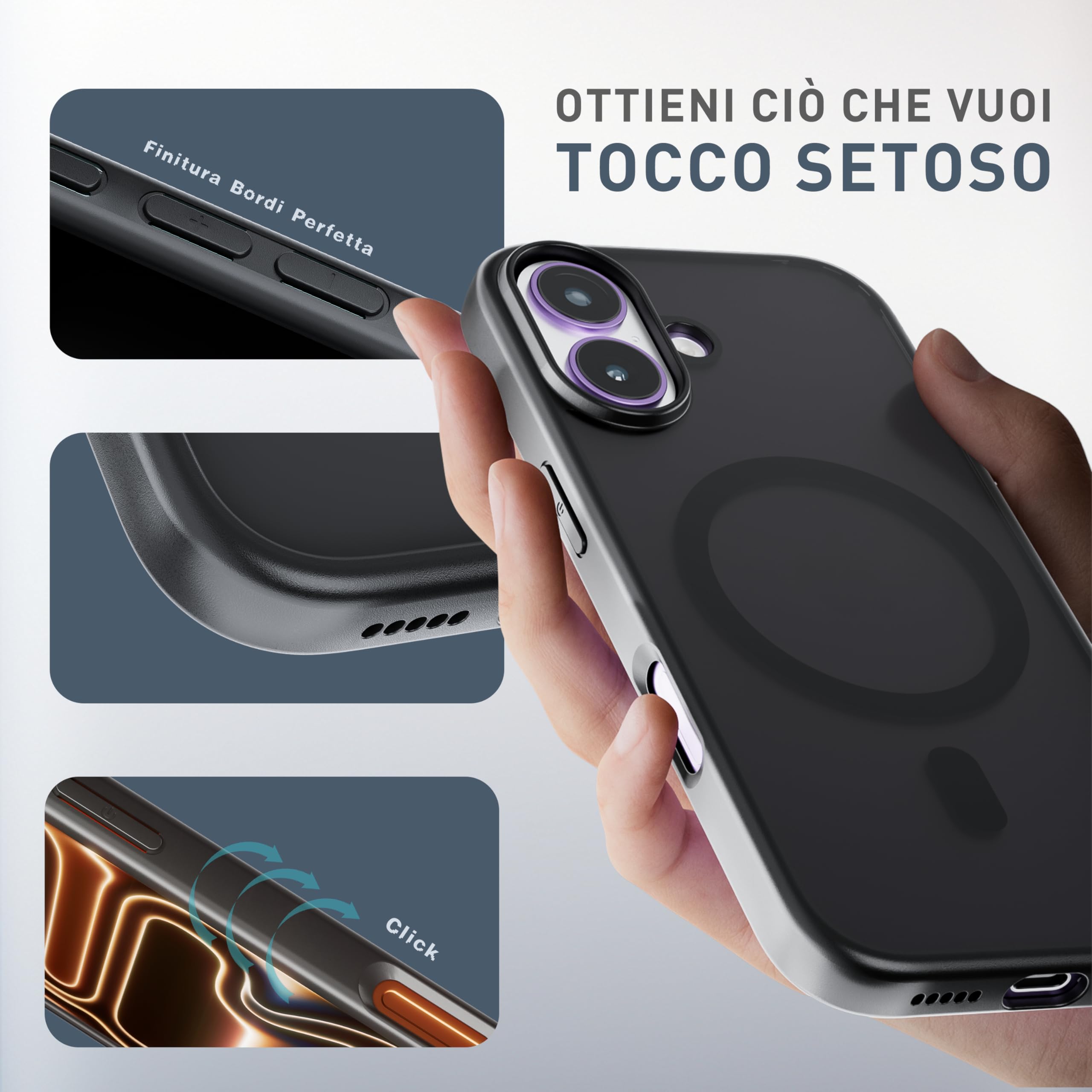 tigratigro Cover Magnetica per iPhone 17, Compatibile con Mag-Safe, Custodia Traslucida Opaca Posteriore Sottile Protettiva Case, Protezione Antiurto di Grado Militare, Nero