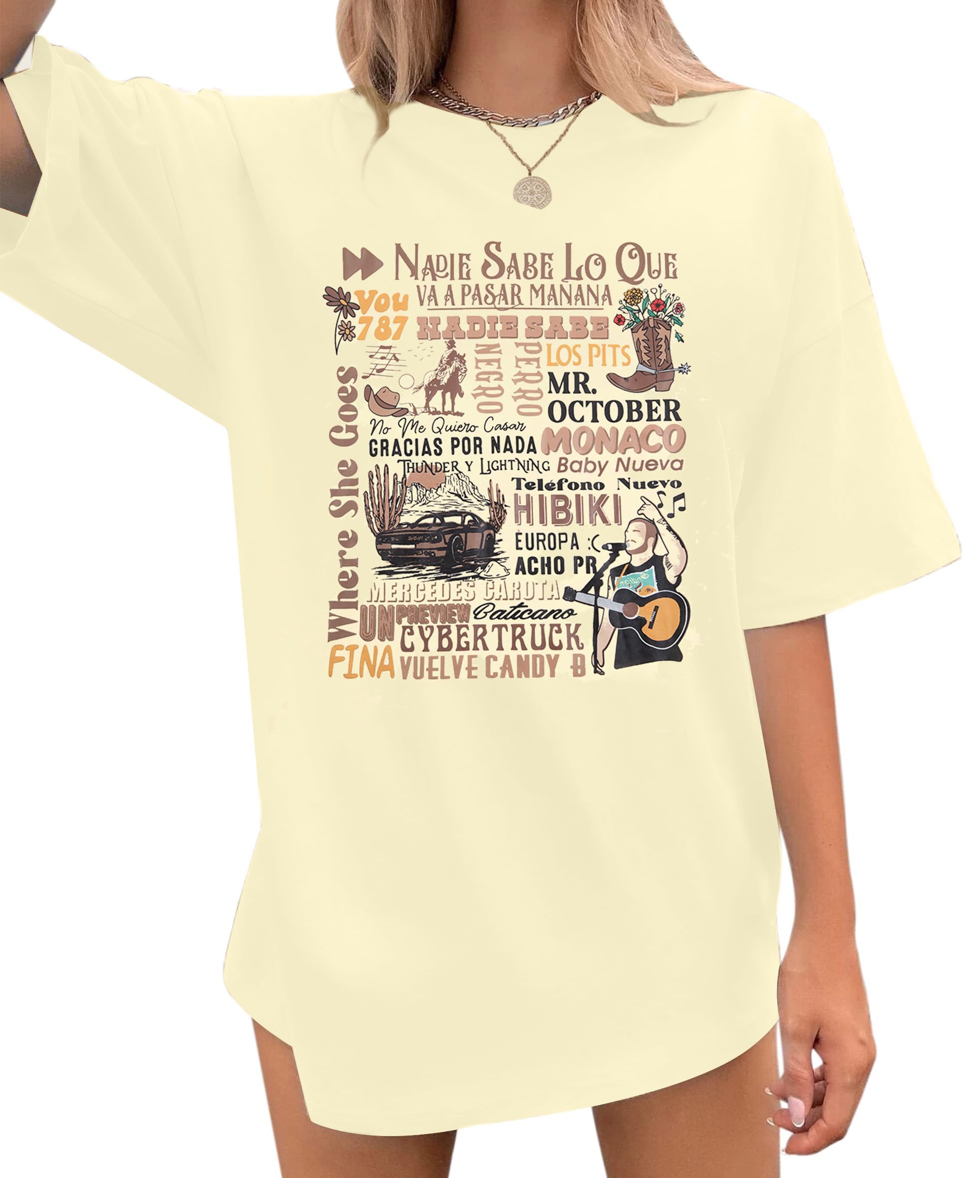 FASHGLBunny T-Shirt Women Nadie Sabe Lo Que Letter Shirt Funny Concert Graphic Tee Bunny Fan Gift Top