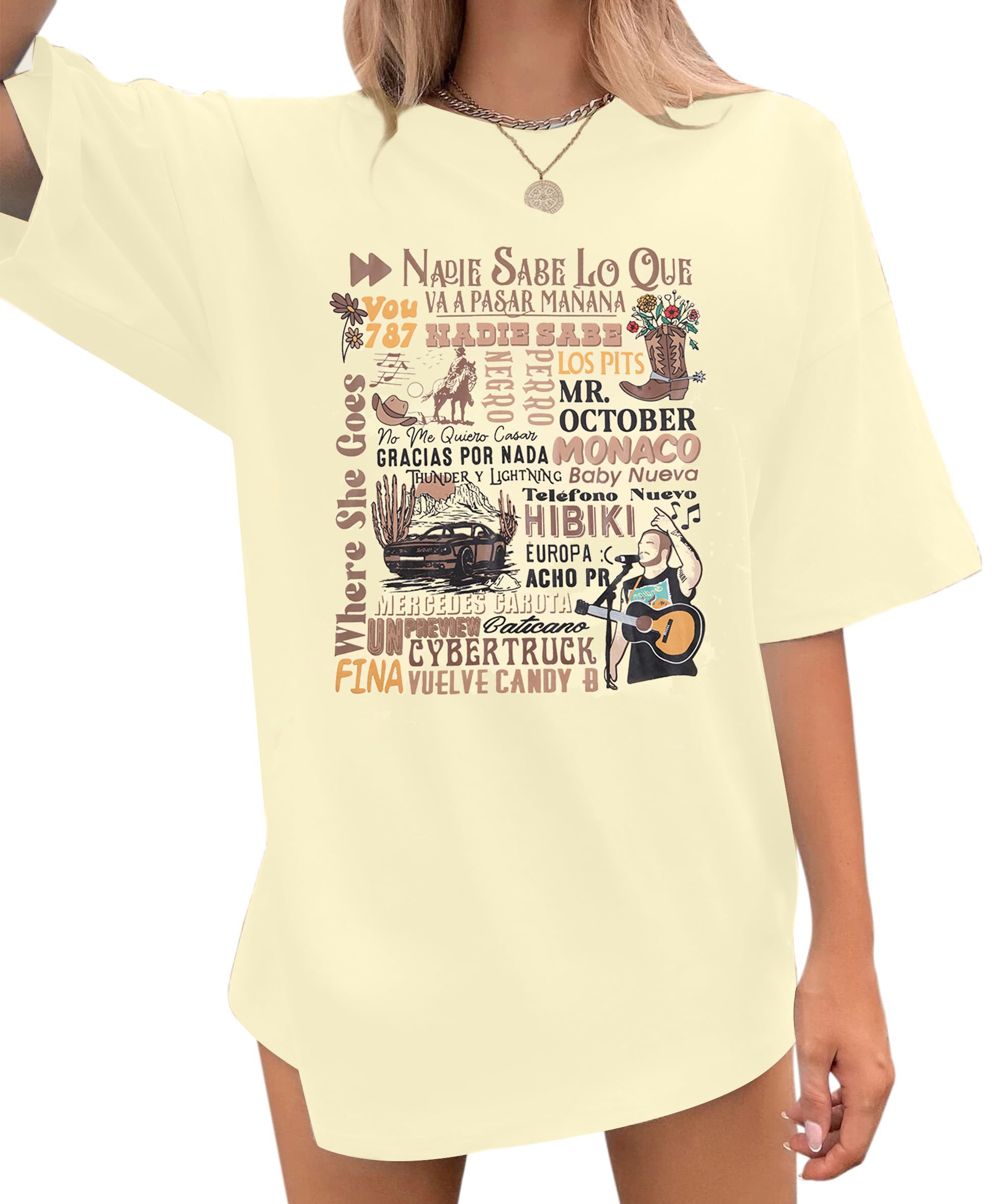 FASHGLBunny T-Shirt Women Nadie Sabe Lo Que Letter Shirt Funny Concert Graphic Tee Bunny Fan Gift Top