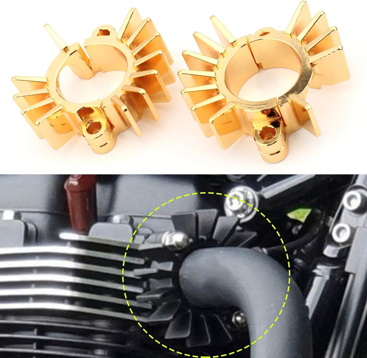 Exhaust Pipe Head Heat Sink Fixing Clamps Clips Compatible with BONNEVILLE BOBBER T120V STREET Twin CUP SCRAMBLER 2017-2023 (Gold)