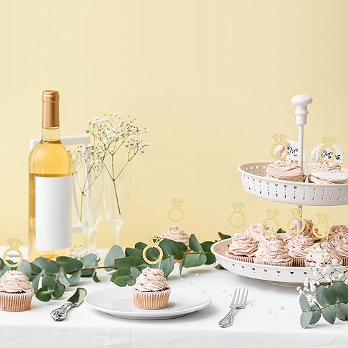 Miniatura 4 de 24 piezas de anillos de diamantes con purpurina dorada para decoración de cupcakes, decoración de pasteles de boda para despedidas de soltera,