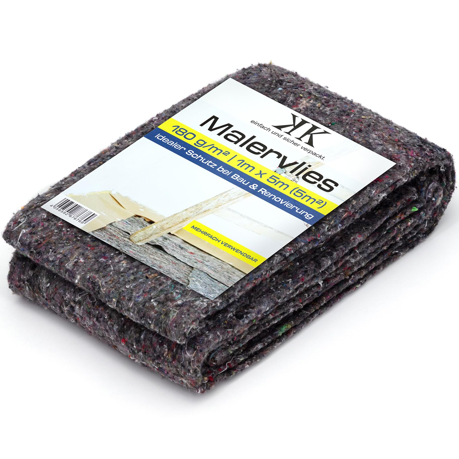 KK Verpackungen® Malervlies 10m 180 g/m² | Abdeckvlies mit Durchsickerungsschutz für Boden | Schutzvlies mit PE-Folie als Anti-Rutsch-Beschichtung