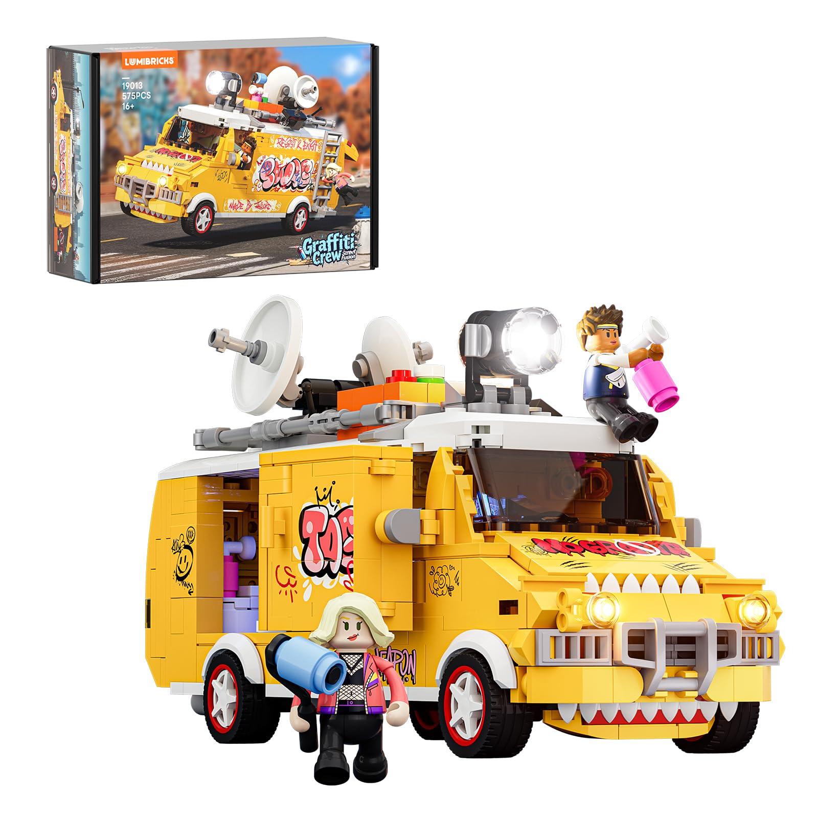 Lumibricks Street‑Fusion Graffiti Crew Building Set, Graffiti Truck with LED Lighting & Movable Functions, Creative Brick Toy for Adults & Teens, 575 PCS (Graffiti Crew)