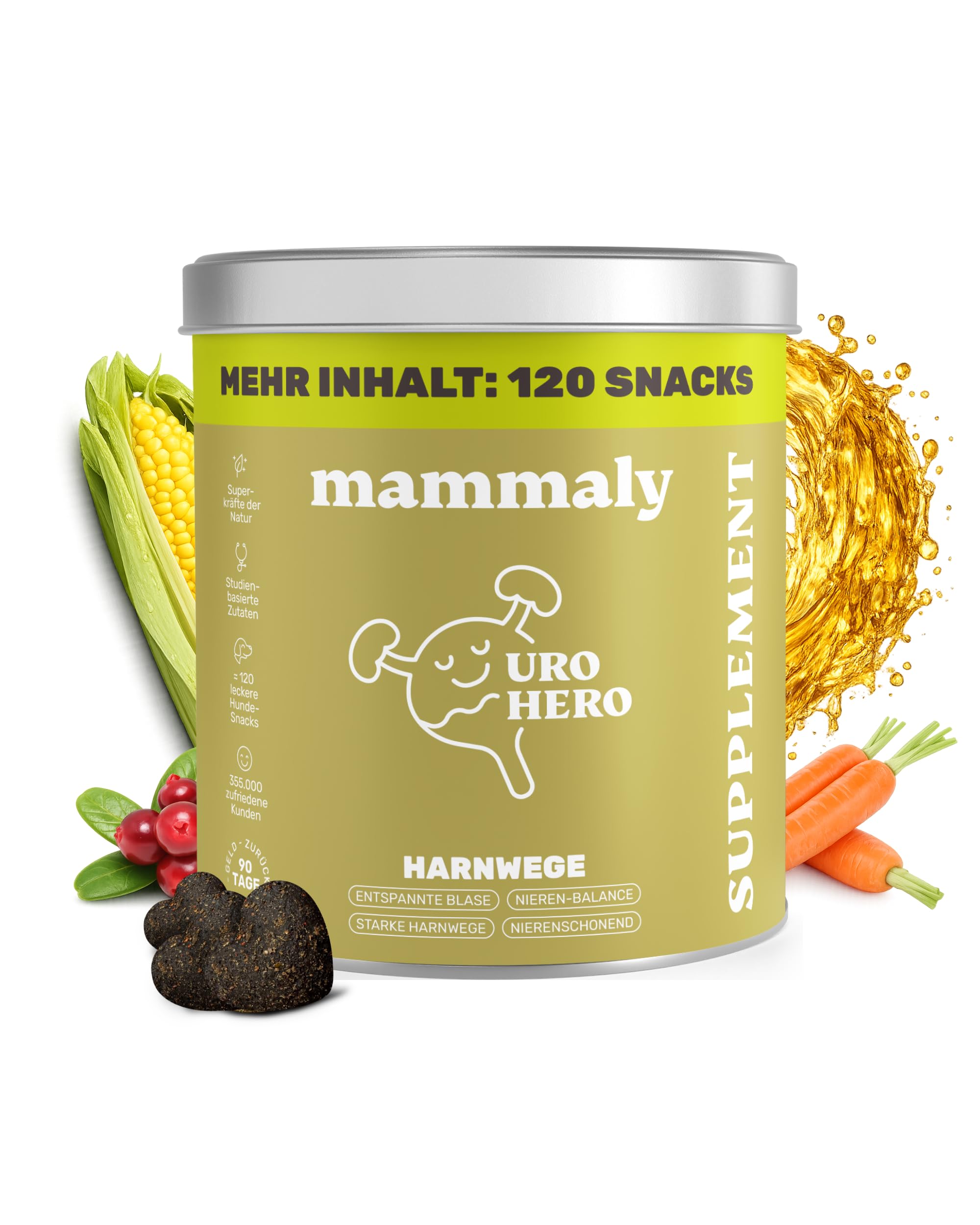 mammaly URO Hero® Harnwege-Komplex mit Algenöl & Naturmoor (bis 60 Tage) | mit 120 Snacks für Niere & Blase, Renal - mit Probiotika, Omega 3 - DLG zertifiziert - mit Tierärzten entwickelt