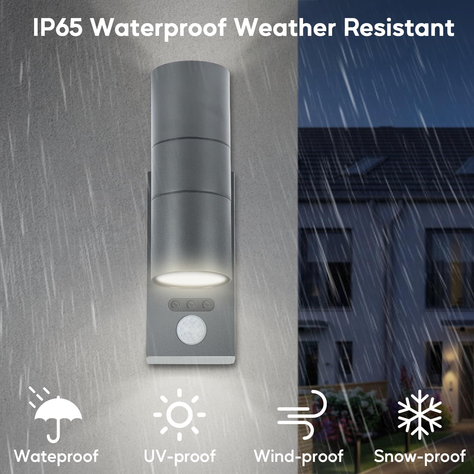 Kerry Outside Wall Lights with Sensor, IP65 Waterproof Up Down Outdoor Lighting, External Pir Wall Mount Security Light - Image 3