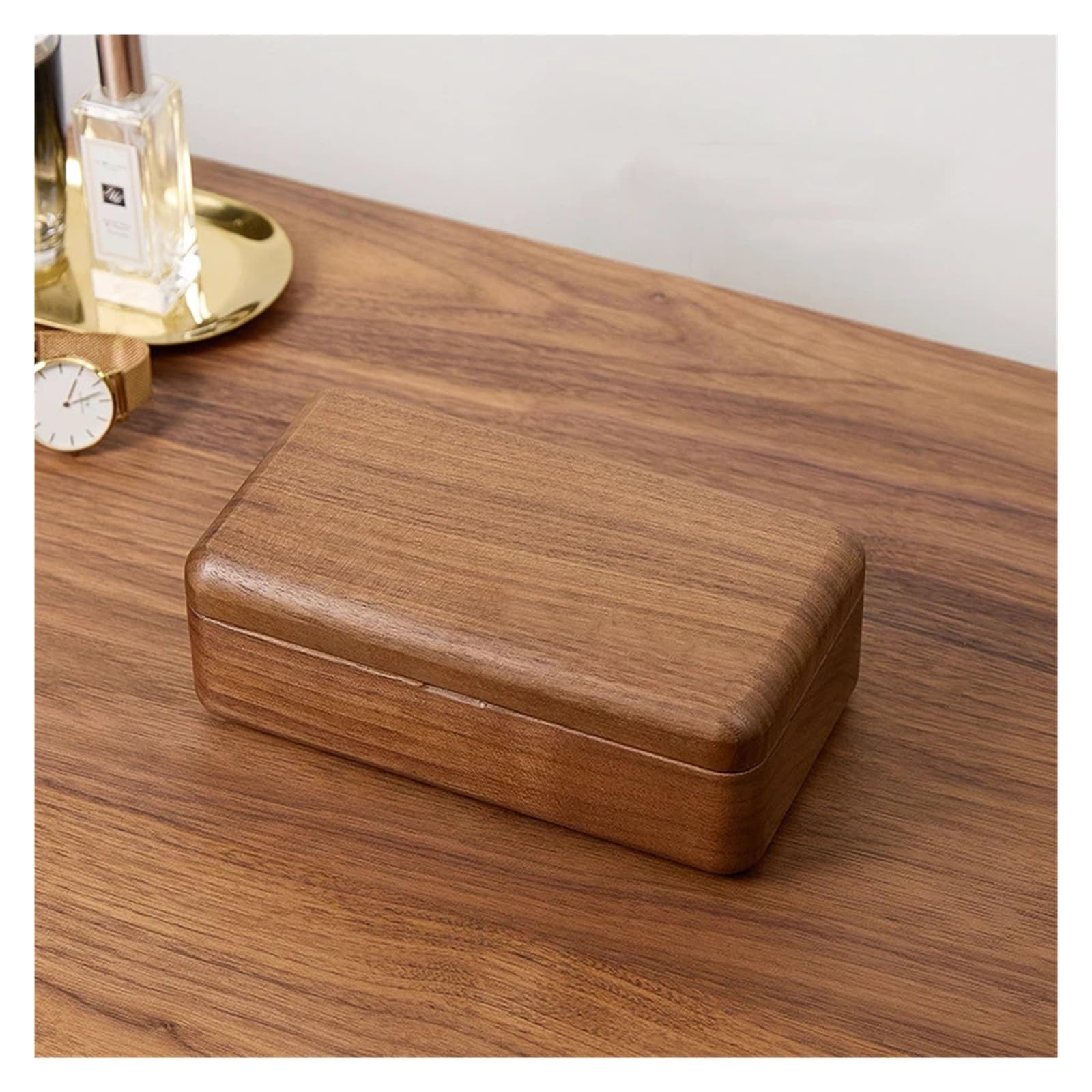 Grande boîte à bijoux en bois massif à double couche en noyer noir | Boîte de rangement de bureau portable de grande capacité, conception simple en bois massif.