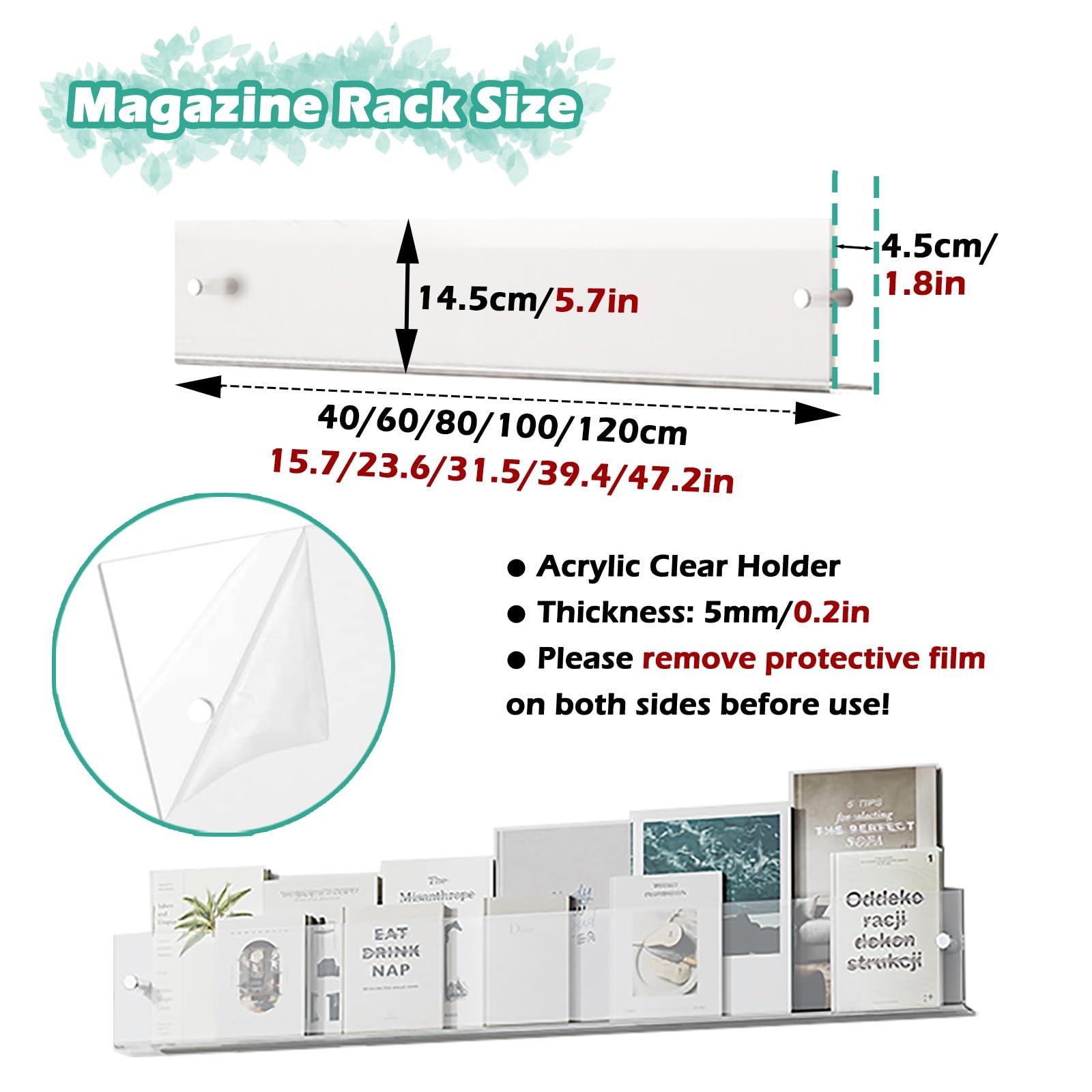 Generisch Zeitschriftenständer aus Acryl zur Wandmontage – Zeitungshalter für Badezimmer und Büro, Prospektständer, Aktenorganisator, Hängeregal für Schallplatten – 3er-Set, 15,7 Zoll Länge