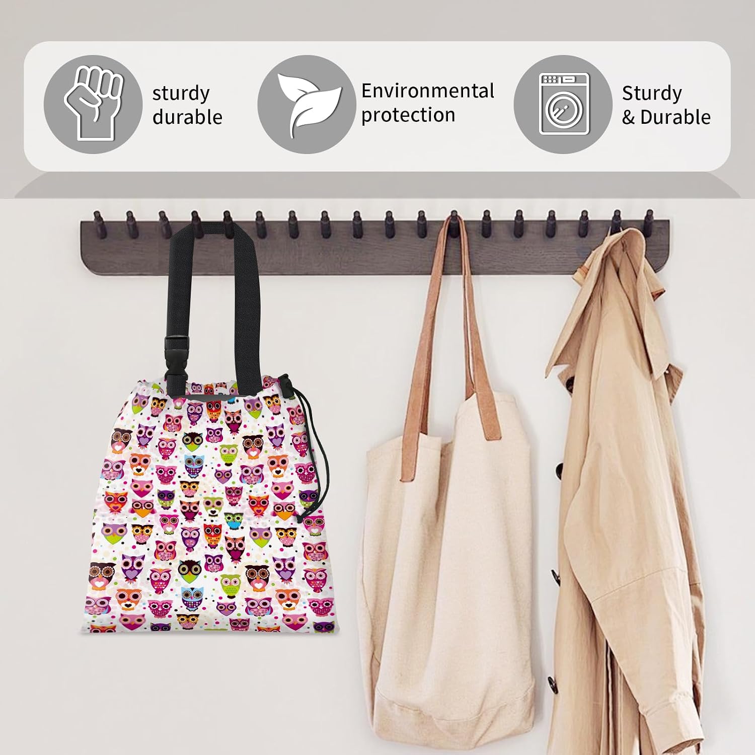 Car Trash Bag Large Hanging Can for Back of Seat, Cute Waterproof Car Garbage Bag for Vehicle, Travelling, Outdoor Cute Colorful Owls image 5