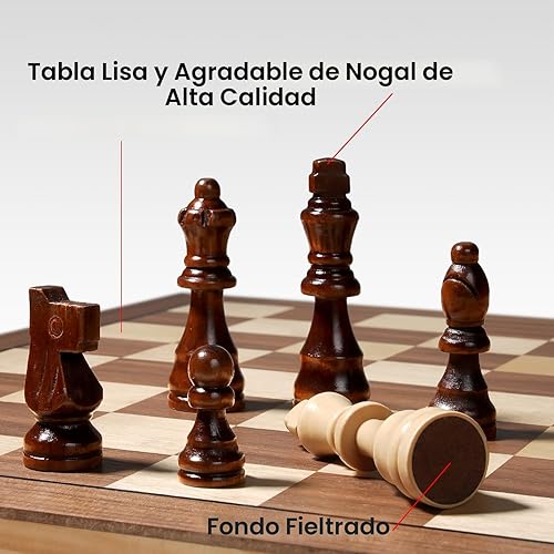 Miniatura 5 de Juego de tablero de ajedrez magnético para adultos y niños, tableros de ajedrez plegables de madera de 15 pulgadas, juego de ajedrez de viaje