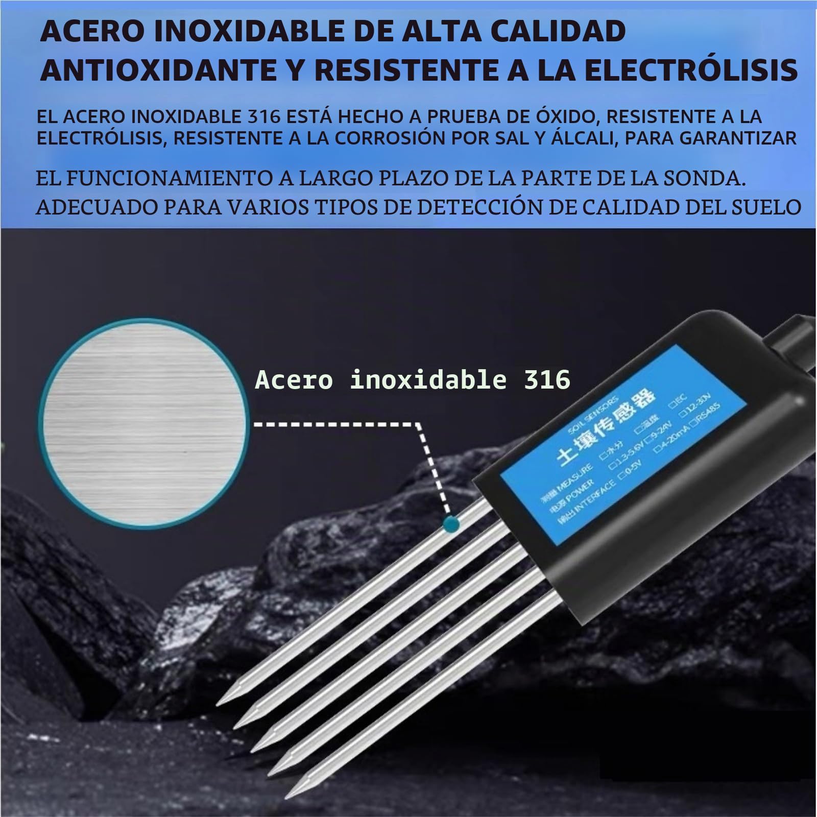Medidor de Suelo Transmisor Integrado de Suelo, Temperatura, Humedad, CE, NPK, pH, Sensor de Suelo for análisis de Suelo agrícola