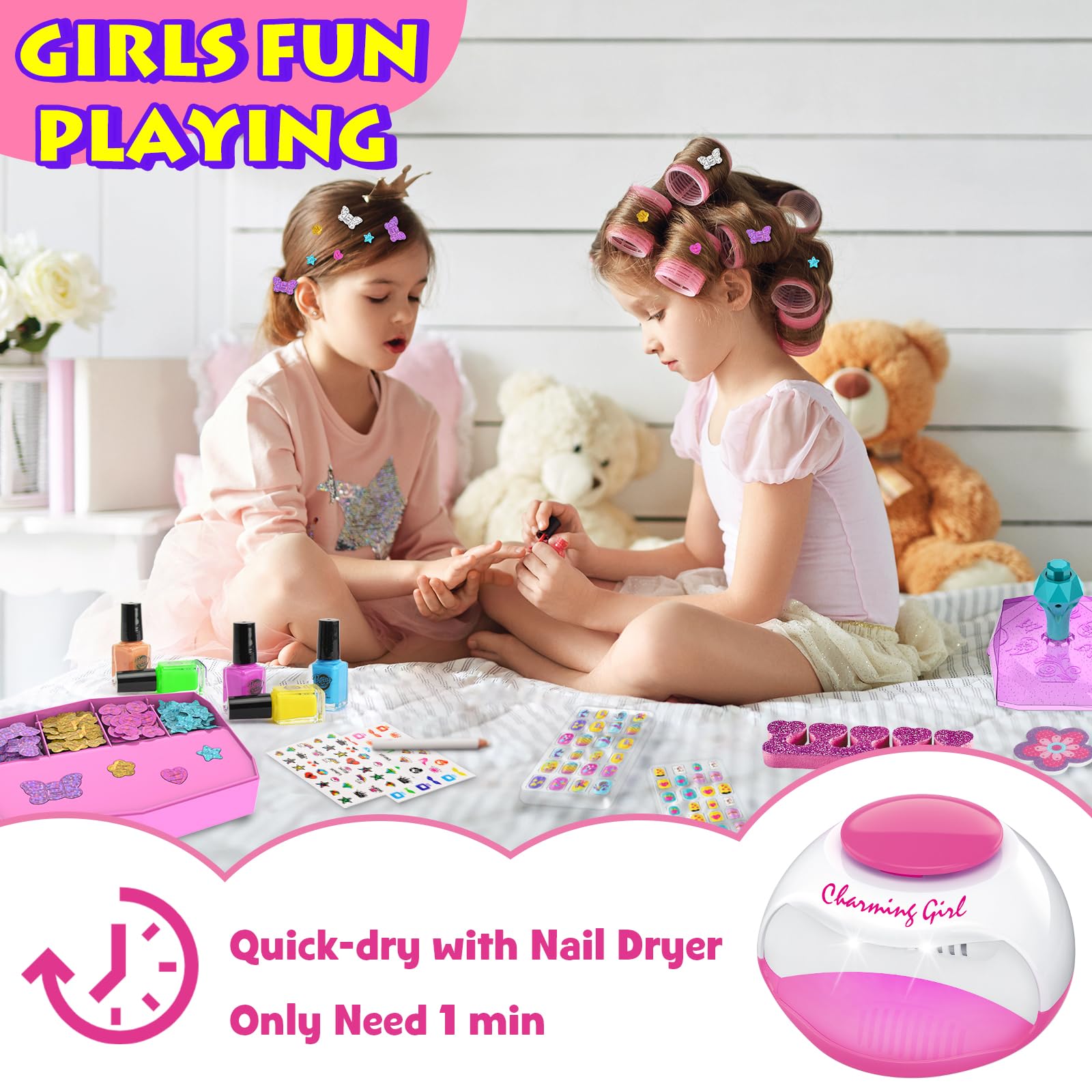 LemonDream Nagelstudio Kinder Mädchen Geschenke Mädchen 7-12 Jahre Nagellack Kinder Spielzeug Geschenke Schminke für Geburtstag Weihnachten Halloween Party